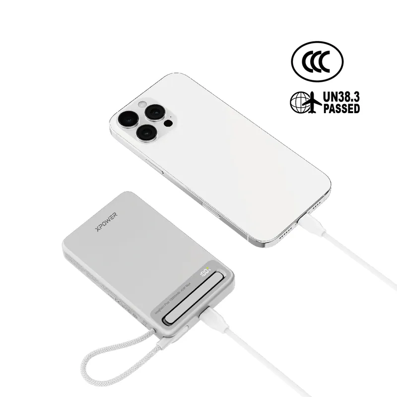 香港行貨 一年保養 XPower (3C可追溯二維碼) MagNetoPlus Q10 Pro鋁合金10000mAh 45W PD3.0支架內置線及數顯QI2磁吸移動電源 