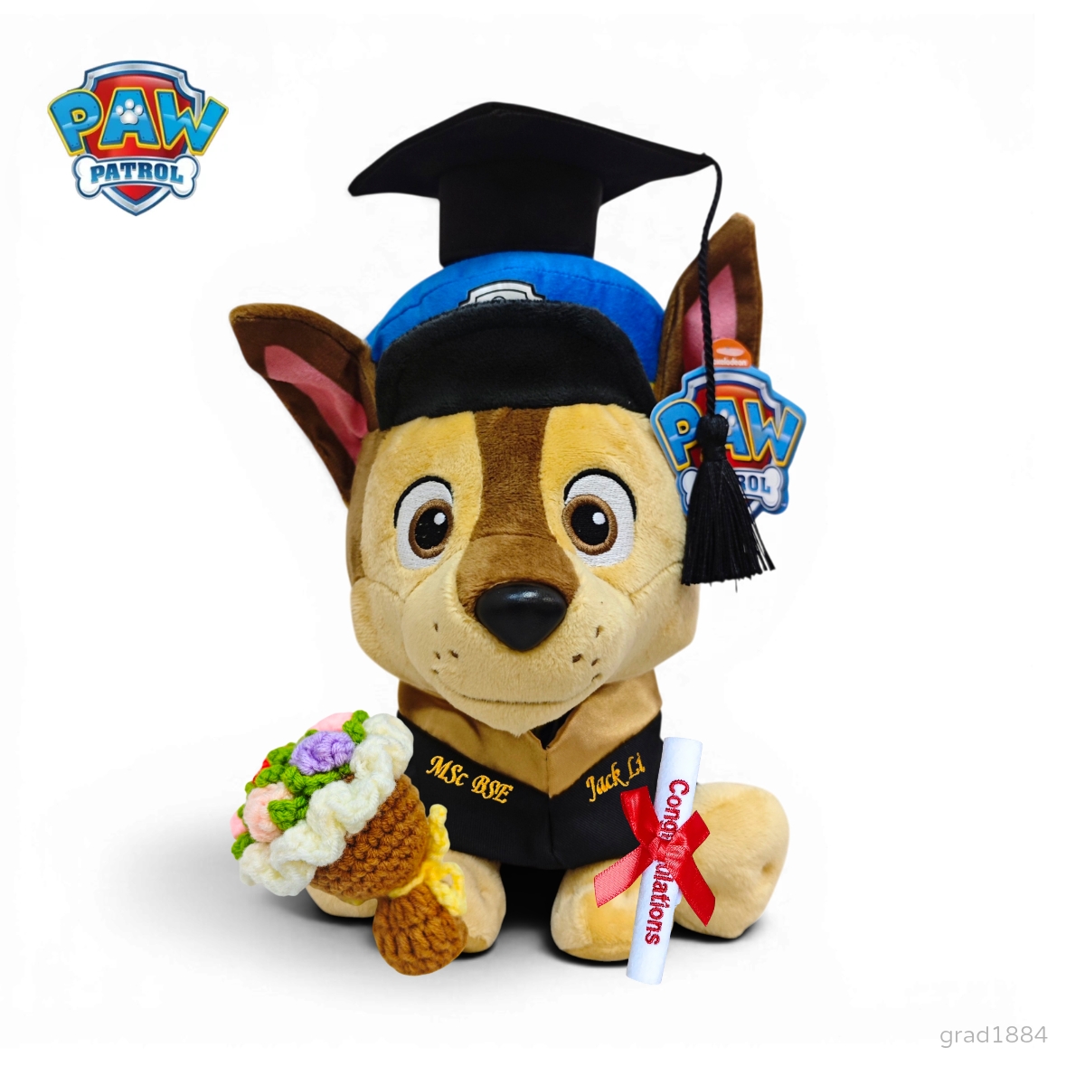 Chase 畢業公仔 Paw Patrol 汪汪隊阿奇畢業禮物公仔 坐款 香港現貨 可加名