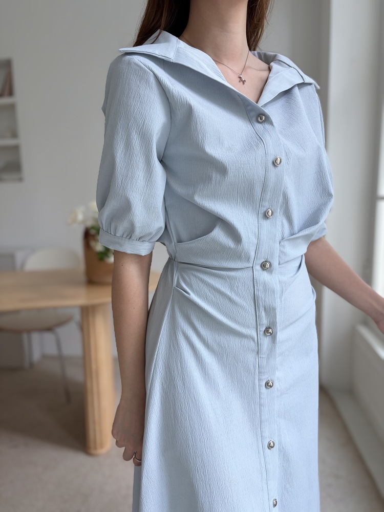 Lena Contoured Waist Dress (Pastel Blue)