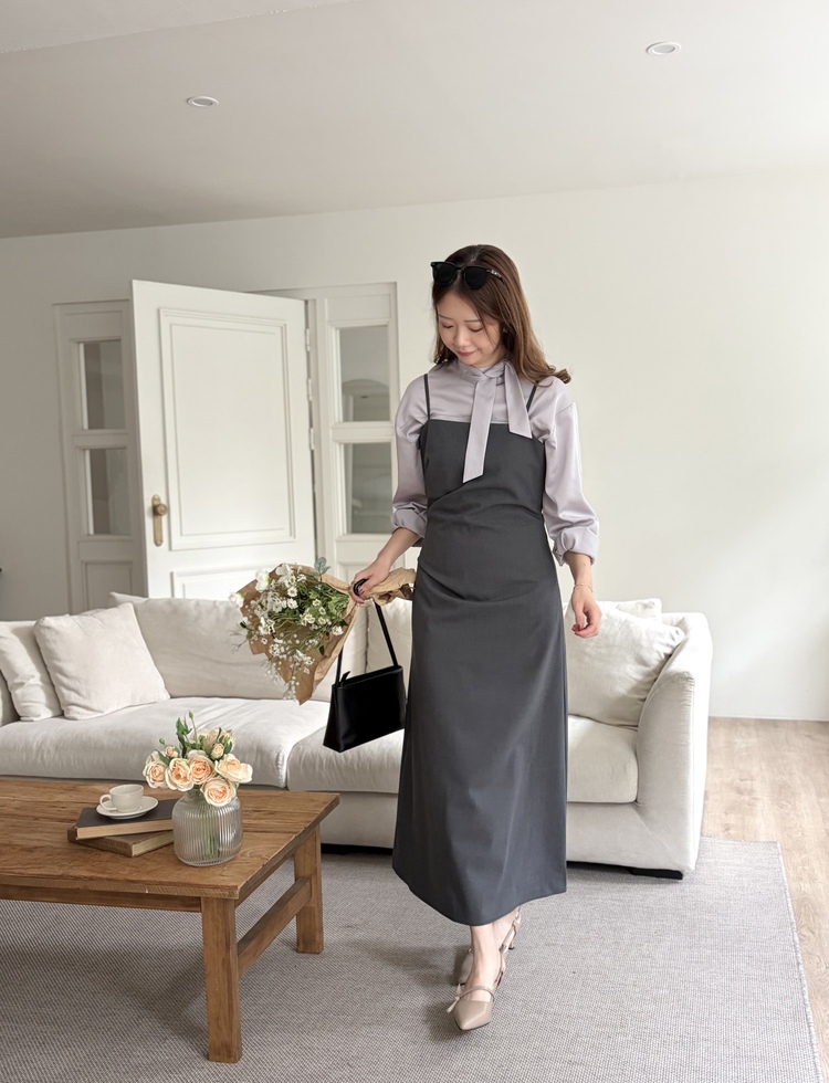 Two-way Tie Detail Blouse (Grey)
