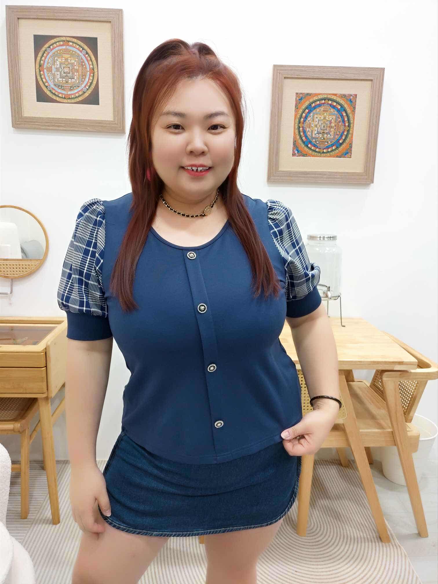 OTA14 BE#282125 袖拼格子设计上衣（颜色随机⚠️）