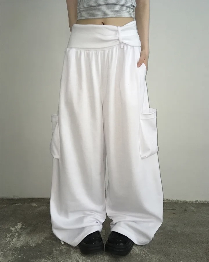 Folded Waist Wide Leg Cargos