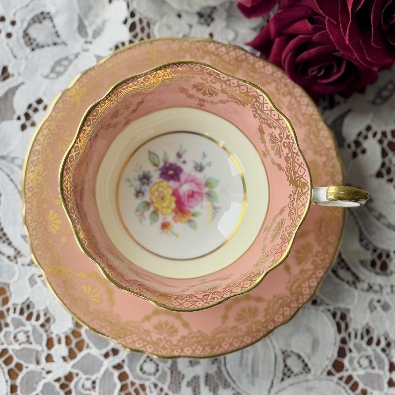 Vintage 1960s Paragon Made in England Bone China Soft Coral Teacup and Saucer Set - Tea Set Duo (MT1882)
