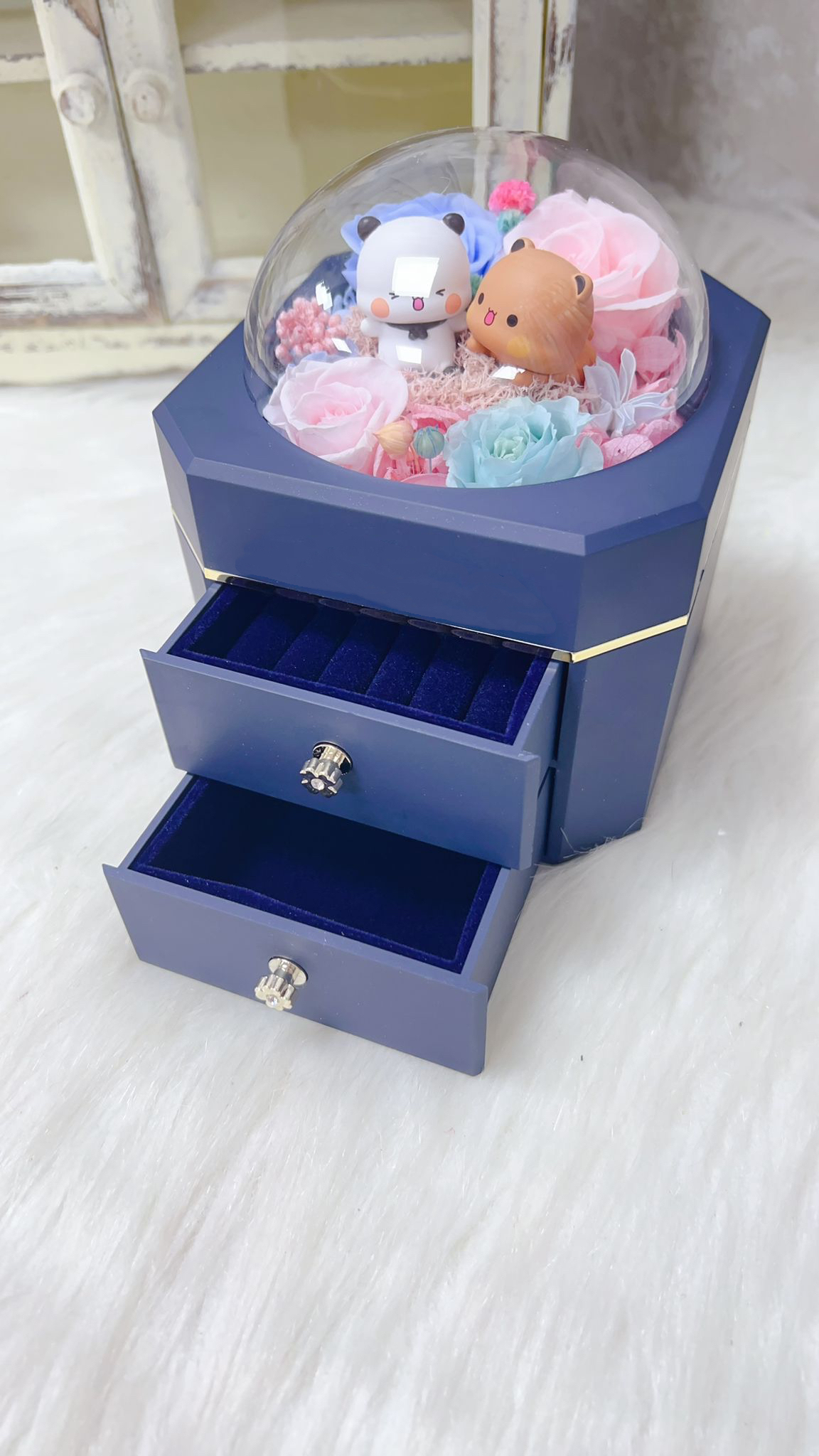 一二布布藍粉永生花飾物盒