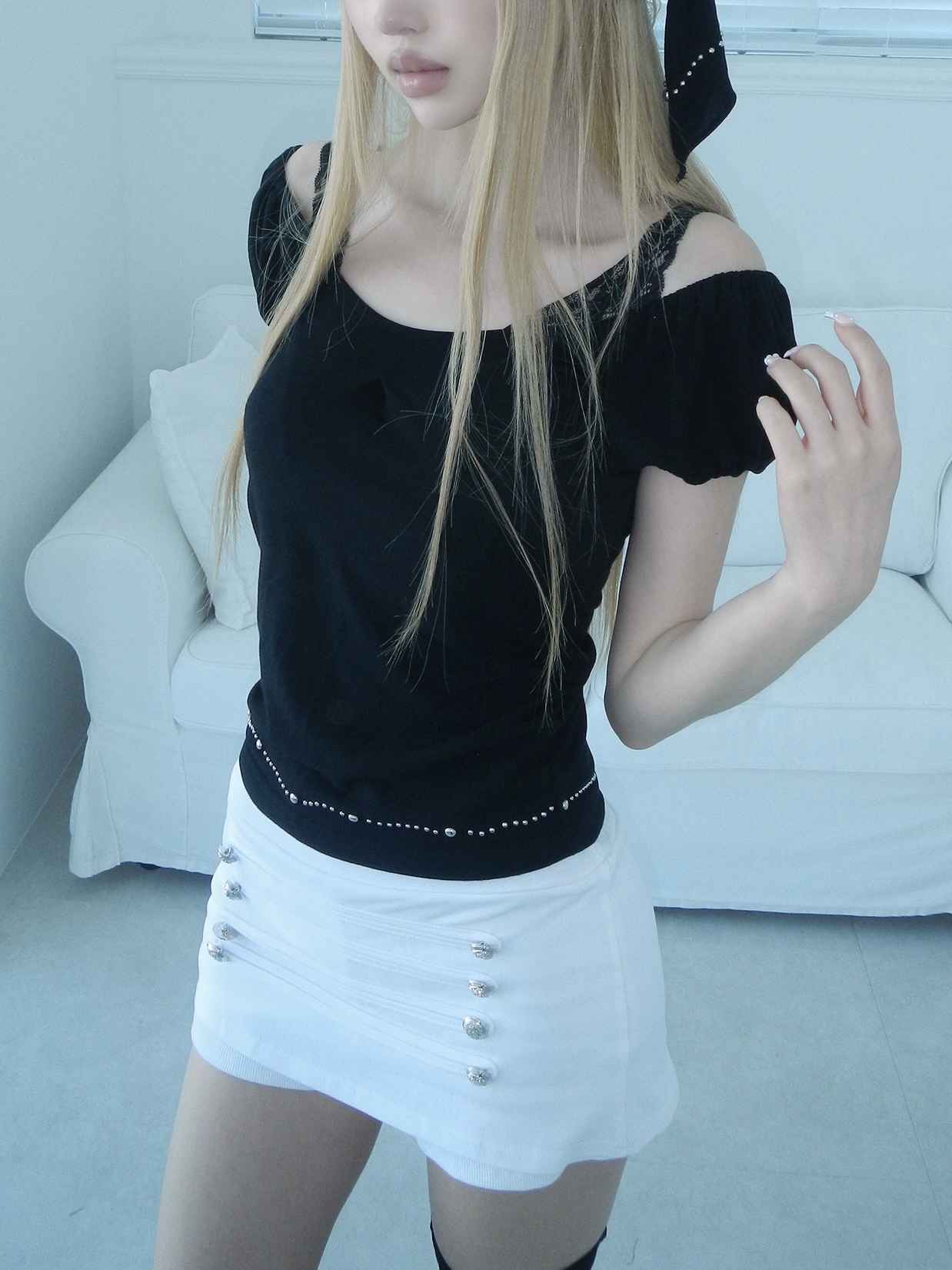 Studded Ruched Cap Sleeve Top