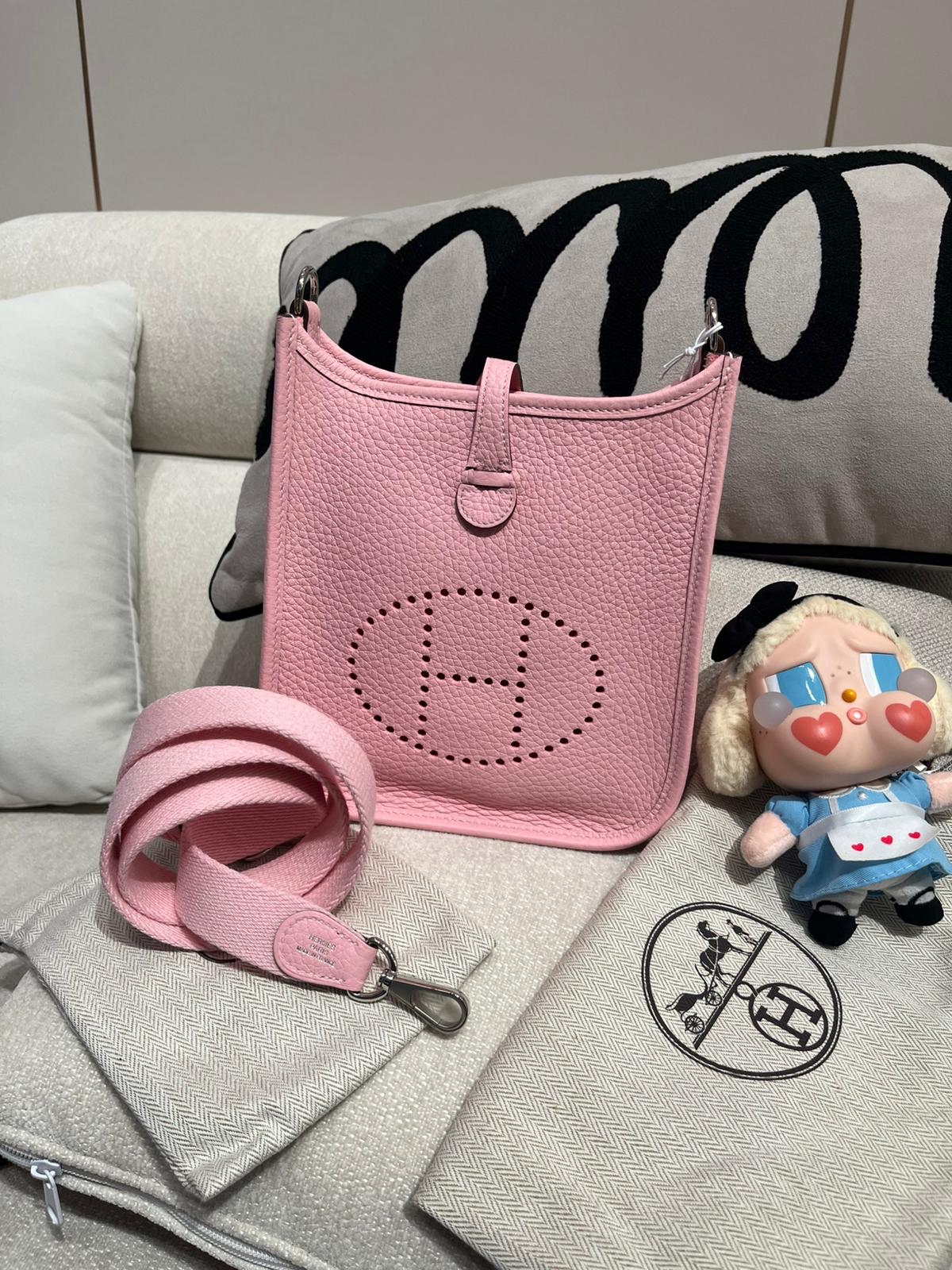 全新 Hermes Mini Evelyne 櫻花粉 Stamp K 100%Authentic, 100%new ✅Dust bag ✅box