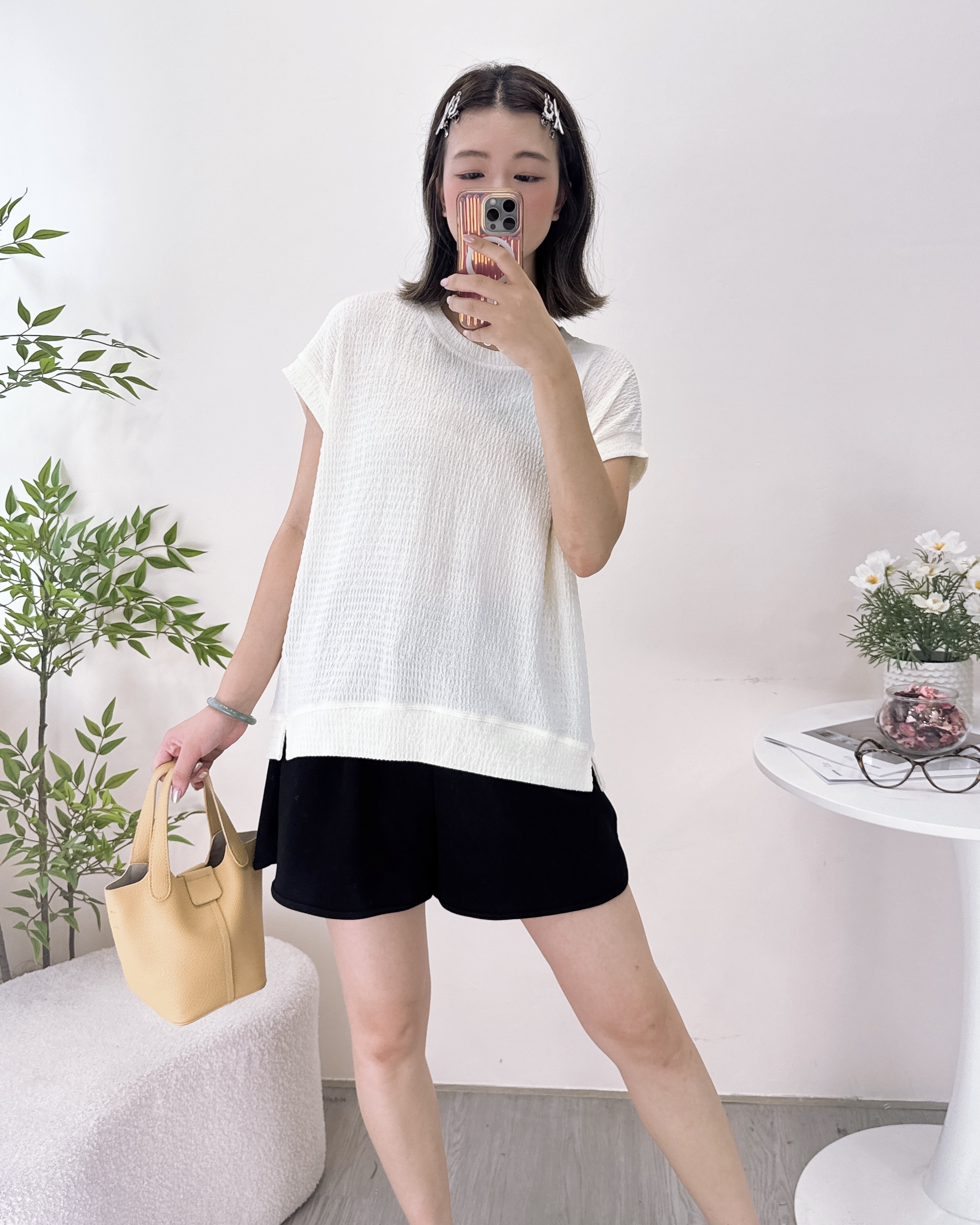 長青通爽淨色皺紋料上衣 4色