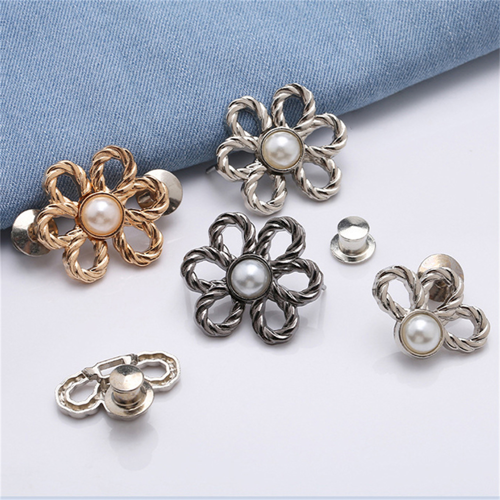 花朵收腰扣 可拆卸 免釘免縫線 腰圍調節扣 收腰對扣 金色 [平行進口] HK2728