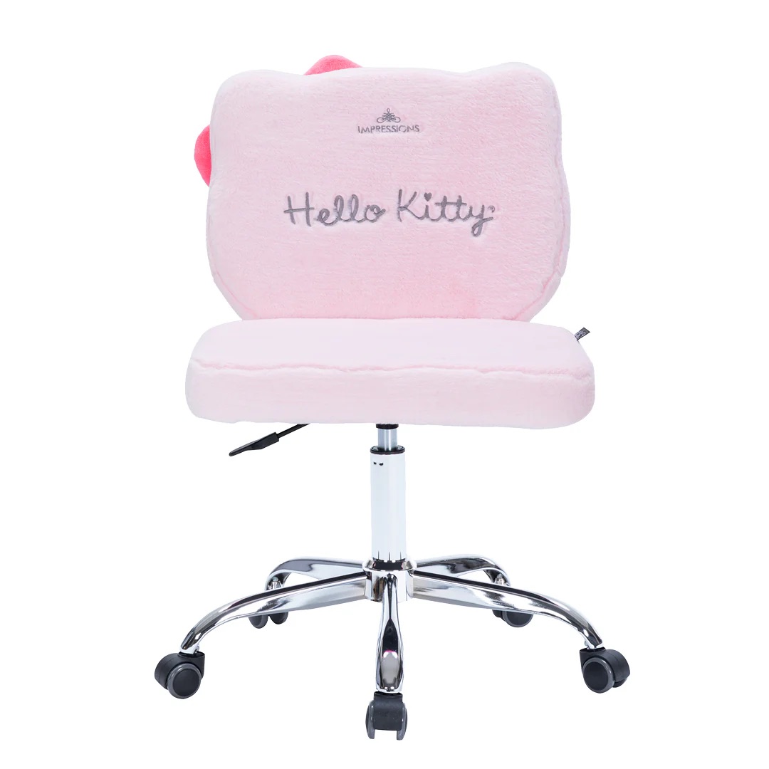 📦訂購 美國代購 Impressions Vanity Sanrio Hello Kitty Teddy Fur Swivel Vanity Chair旋轉式辦公桌椅 化妝椅