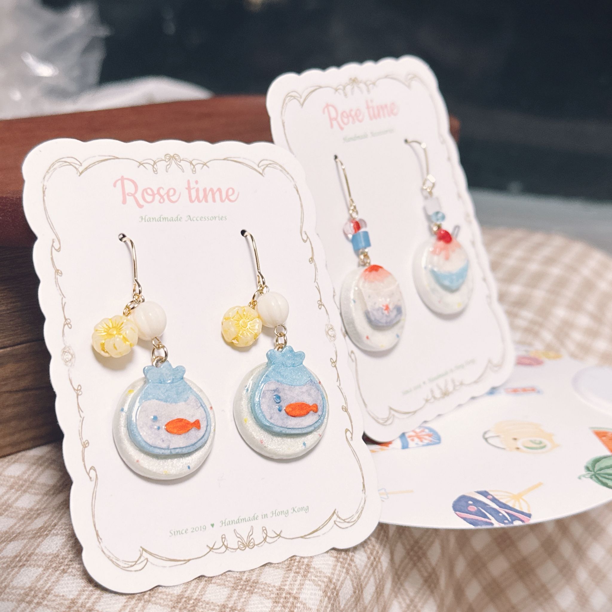 手繪和風夏日祭金魚缸耳環