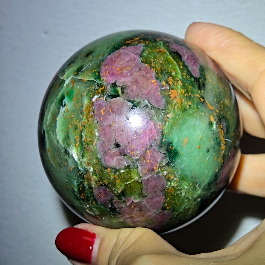 Ruby in green mica fuchsite sphere with UV - MCA113