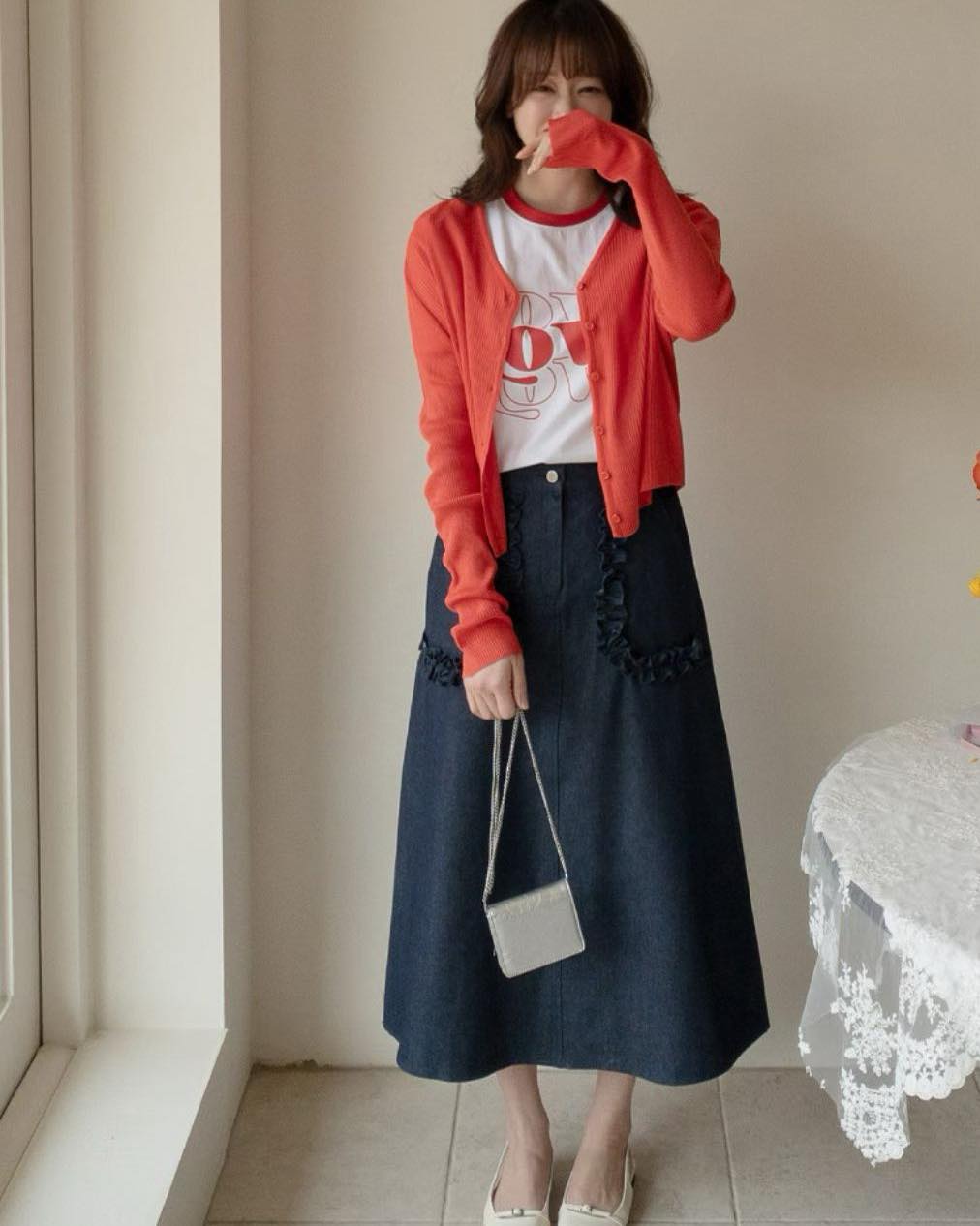 撞色領印花T shirt