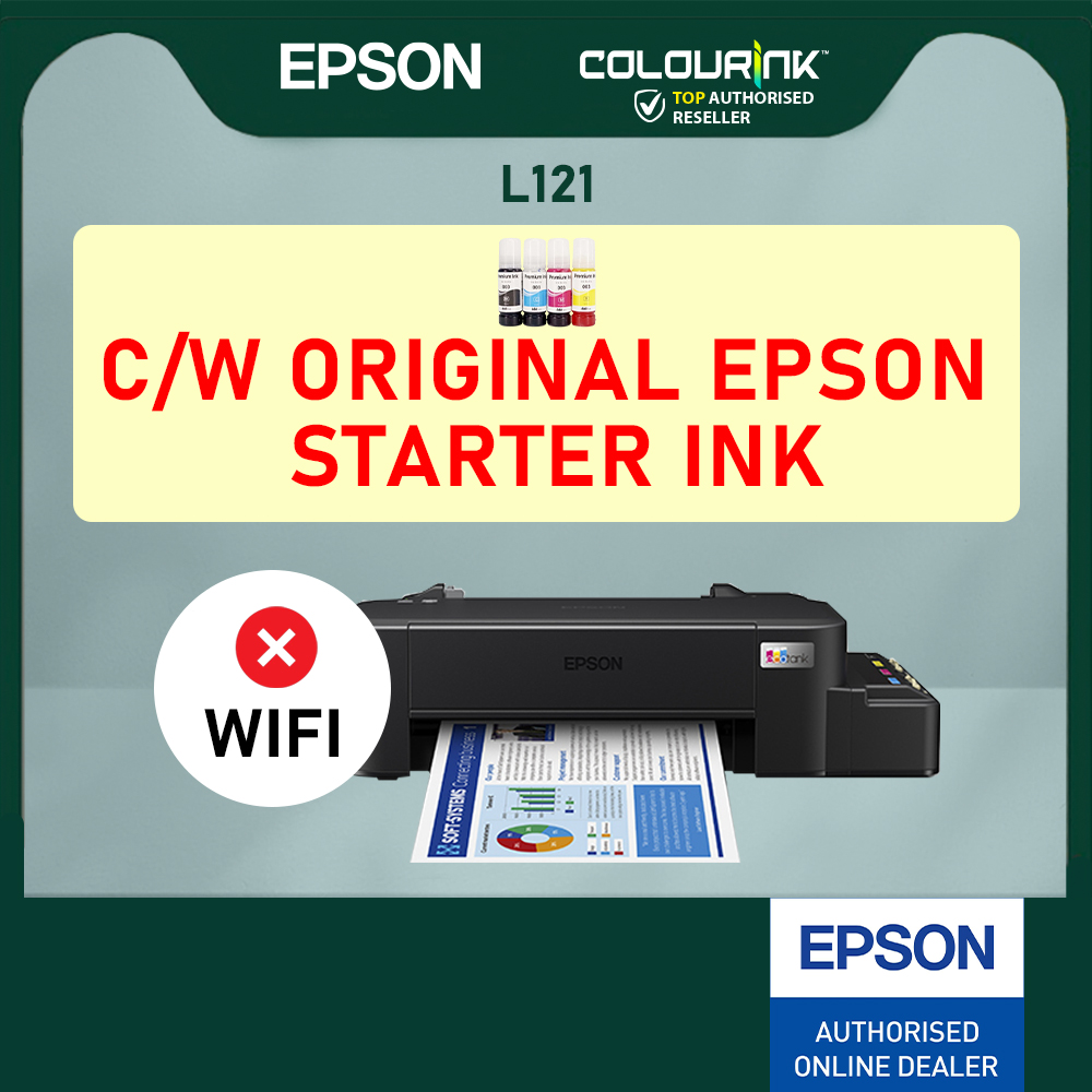 Epson EcoTank L121 A4 Print Only Refill Colour Ink Tank Inkjet Printer c/w Original Ink similar to L1210 L3210 L3250
