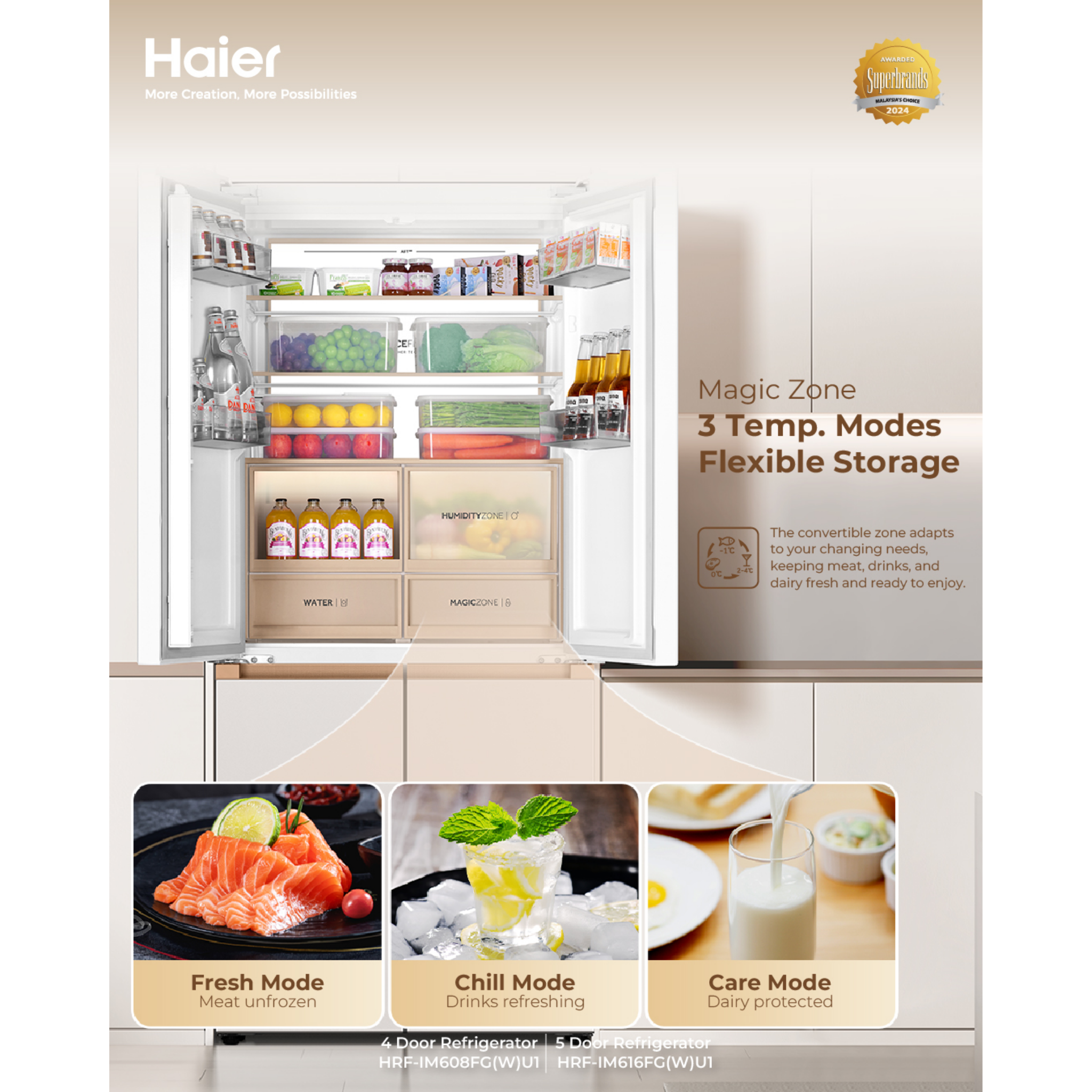 Haier 616L Multi-Door Inverter Glass Fridge (HRF-IM616FG)