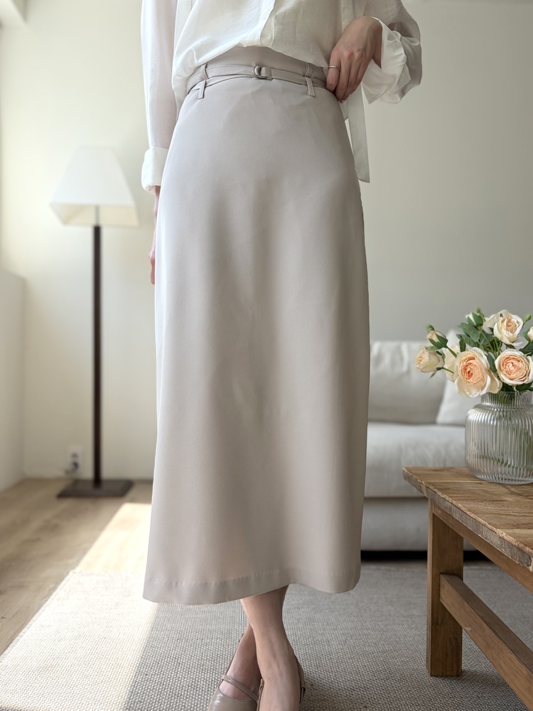 Colette Layered Belted Skirt (Light Beige)