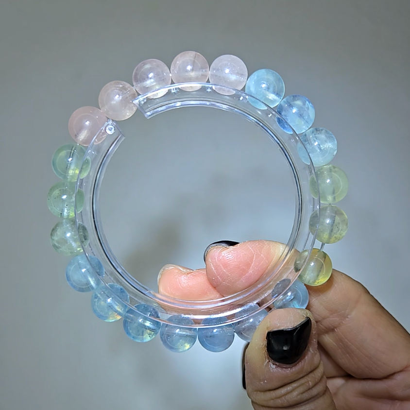 Morganite bracelets with 9mm beads in pink, blue, and green - MGN21