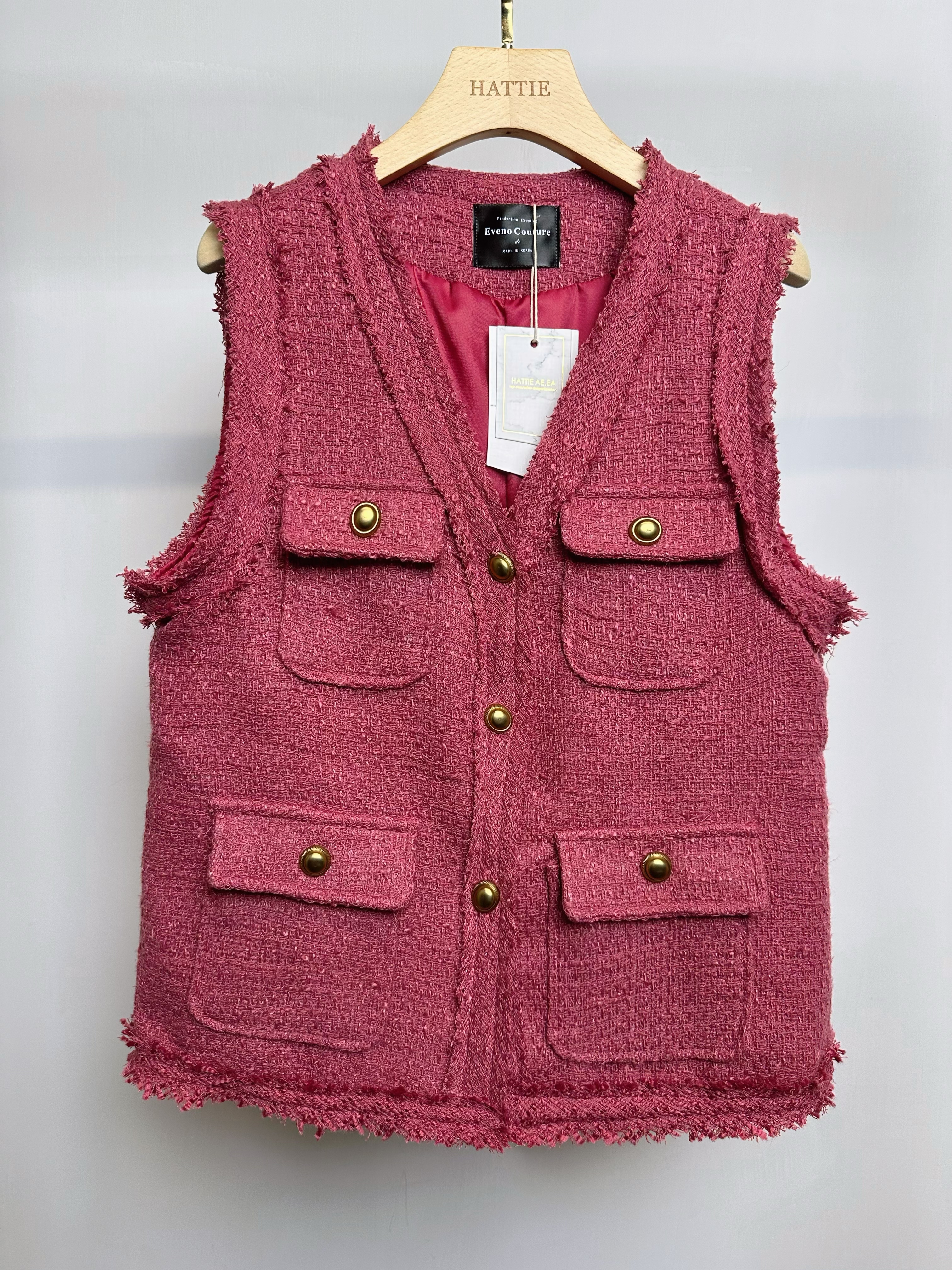 小香風背心外套(芥辣王色) （桃紅色）