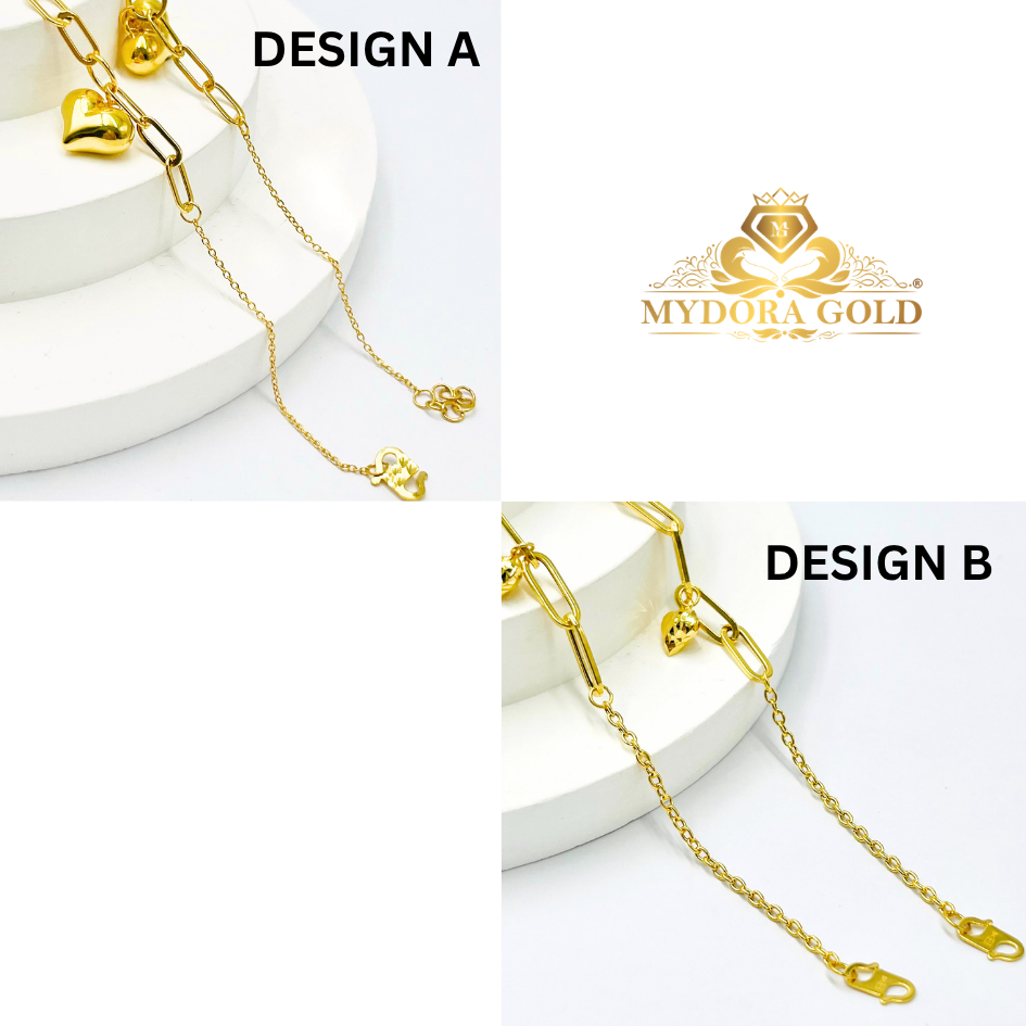 MYDORA Rantai Tangan Fesyen Sauh Paperclip + 1 Love Gemuk l EMAS 916/22K