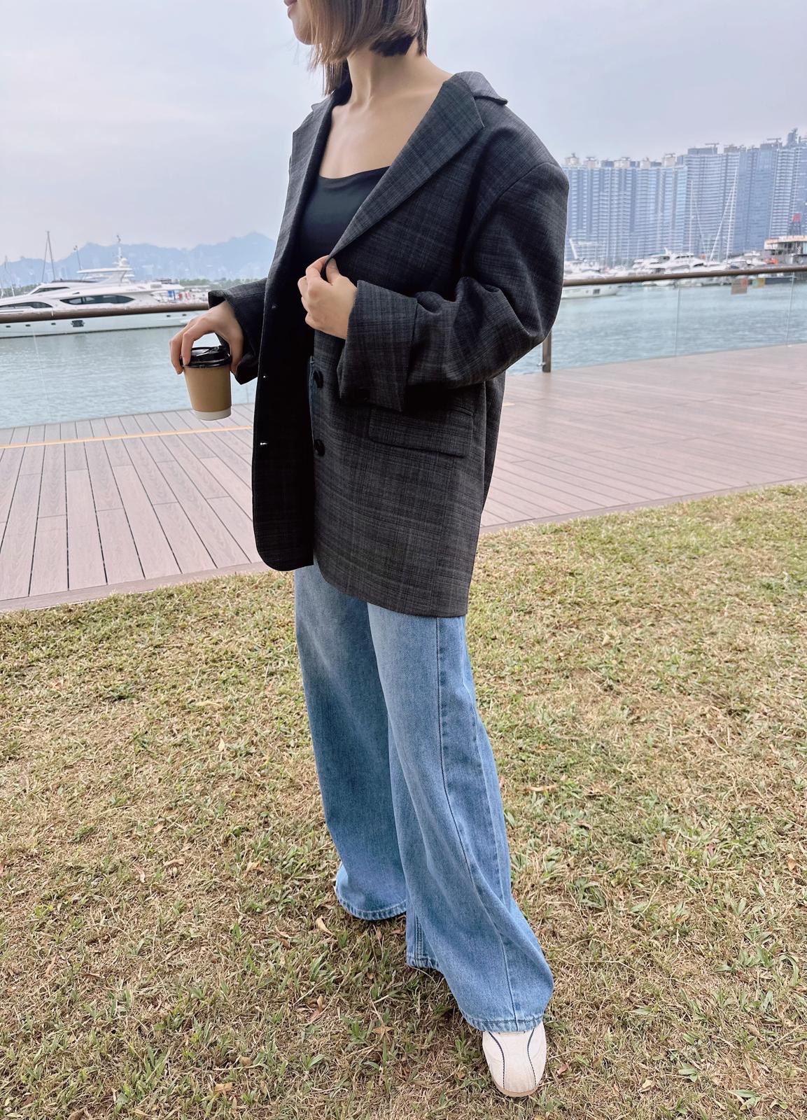 個性型格紋歐美風Oversize西裝褸