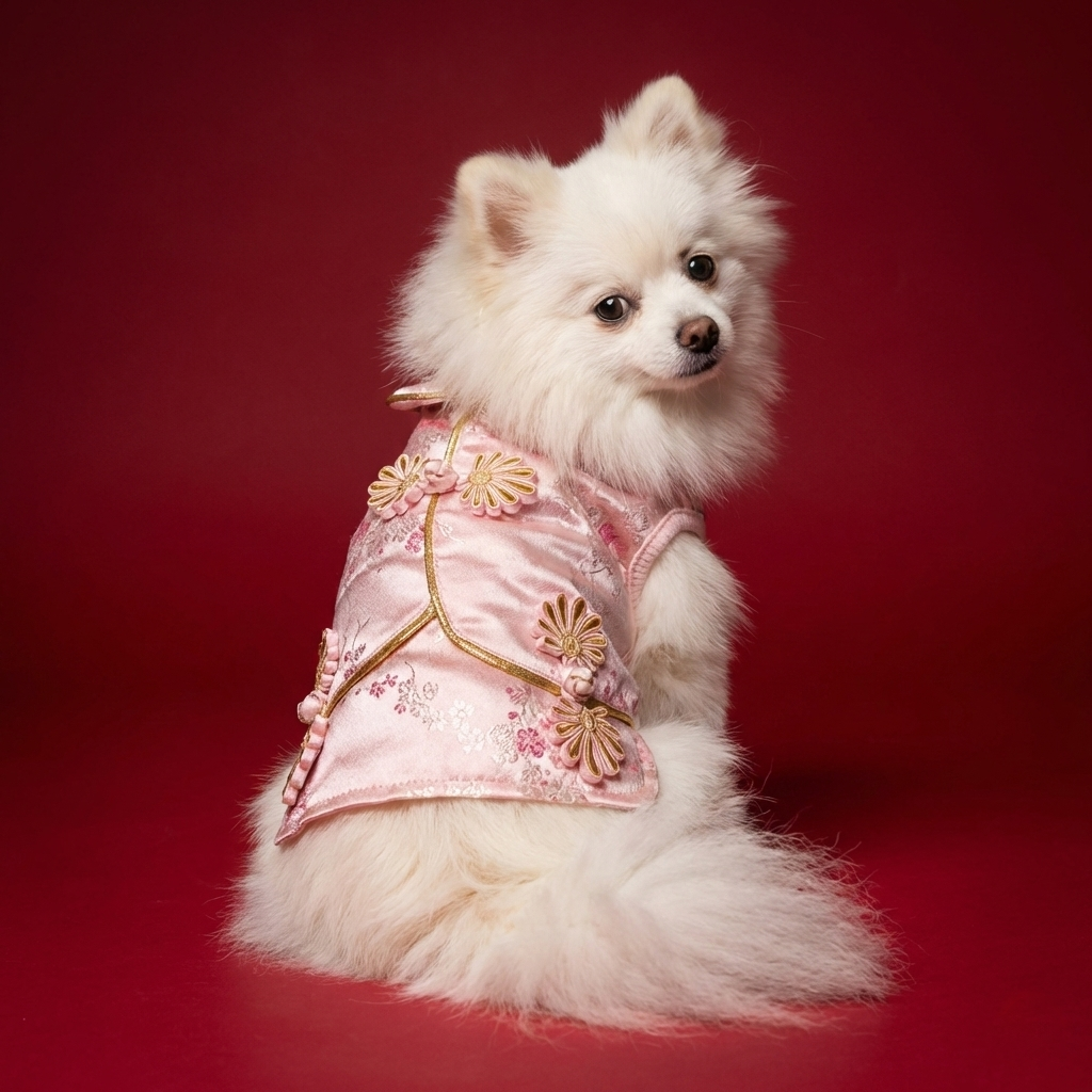 S643PK   金邊織錦賀年裙 - 粉紅色 Almon Chinese Style Dog Dress - Pink