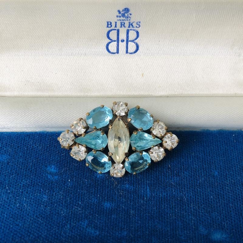 C.a. 1930s Aqua Blue Rhinestone & Diamanté Collar Brooch(MT616)
