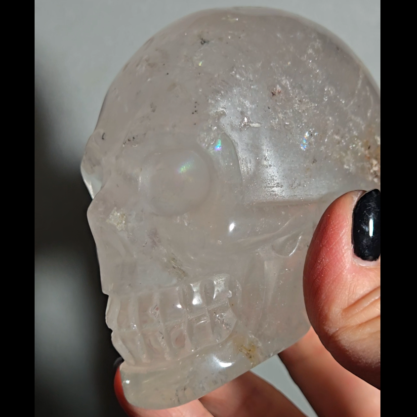 Clear quartz skull with rainbows - CQ49