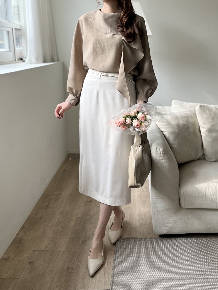 Scarf-Tie Elegance Blouse (Brown)