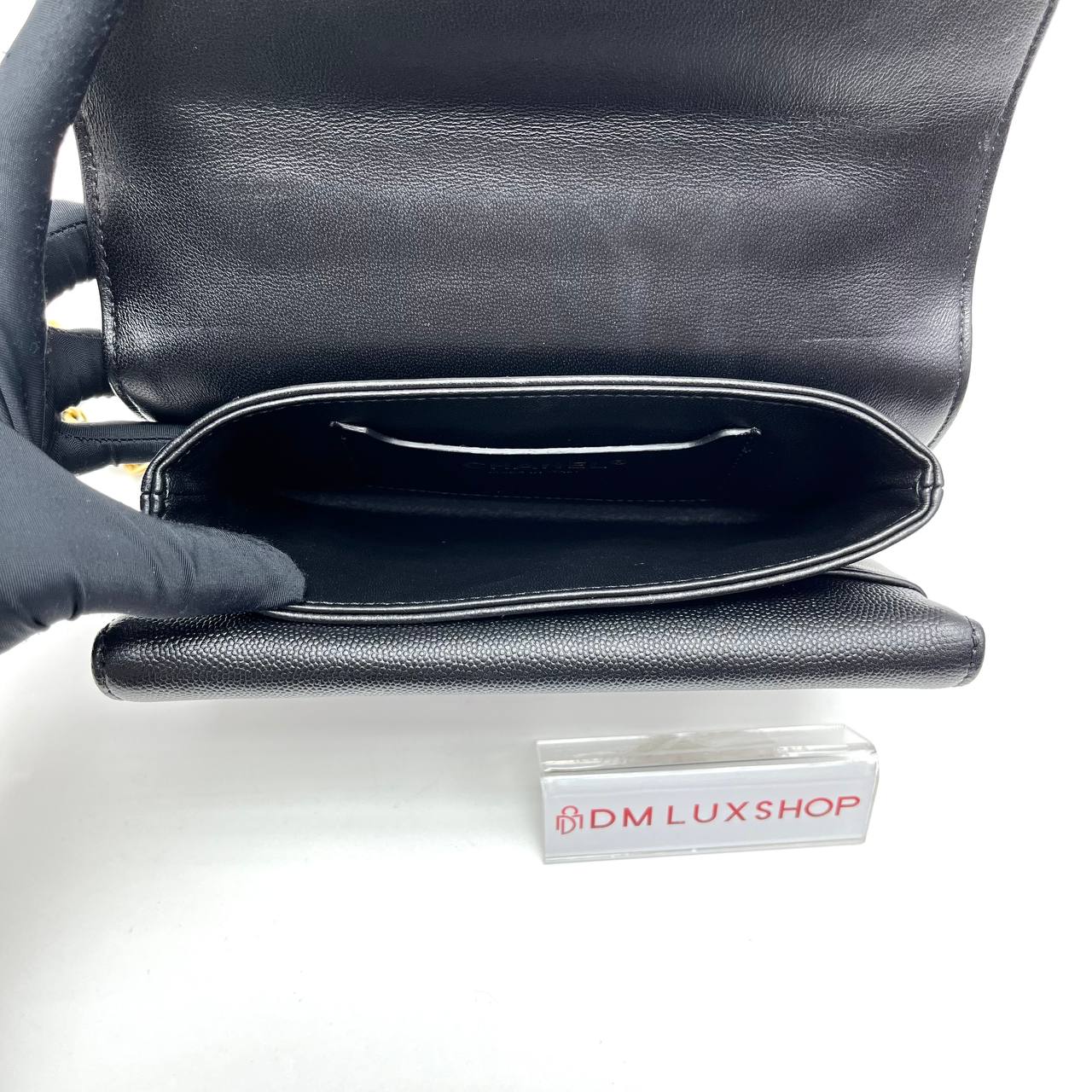 Chanel 23B Black Caviar Flap With Top Handle GHW (Microchip)