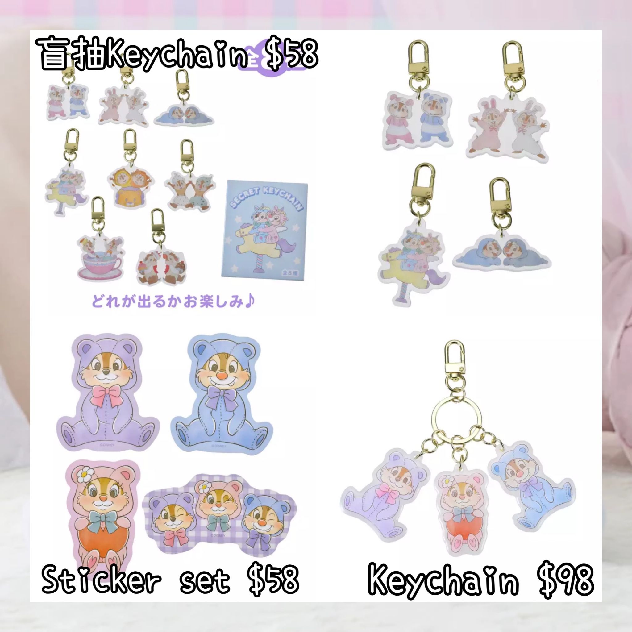 ：日本：CHIP N DALE COLLECTION 10/3 日本發賣 盲抽 KEYCHAIN STICKER SET KEYCHAIN