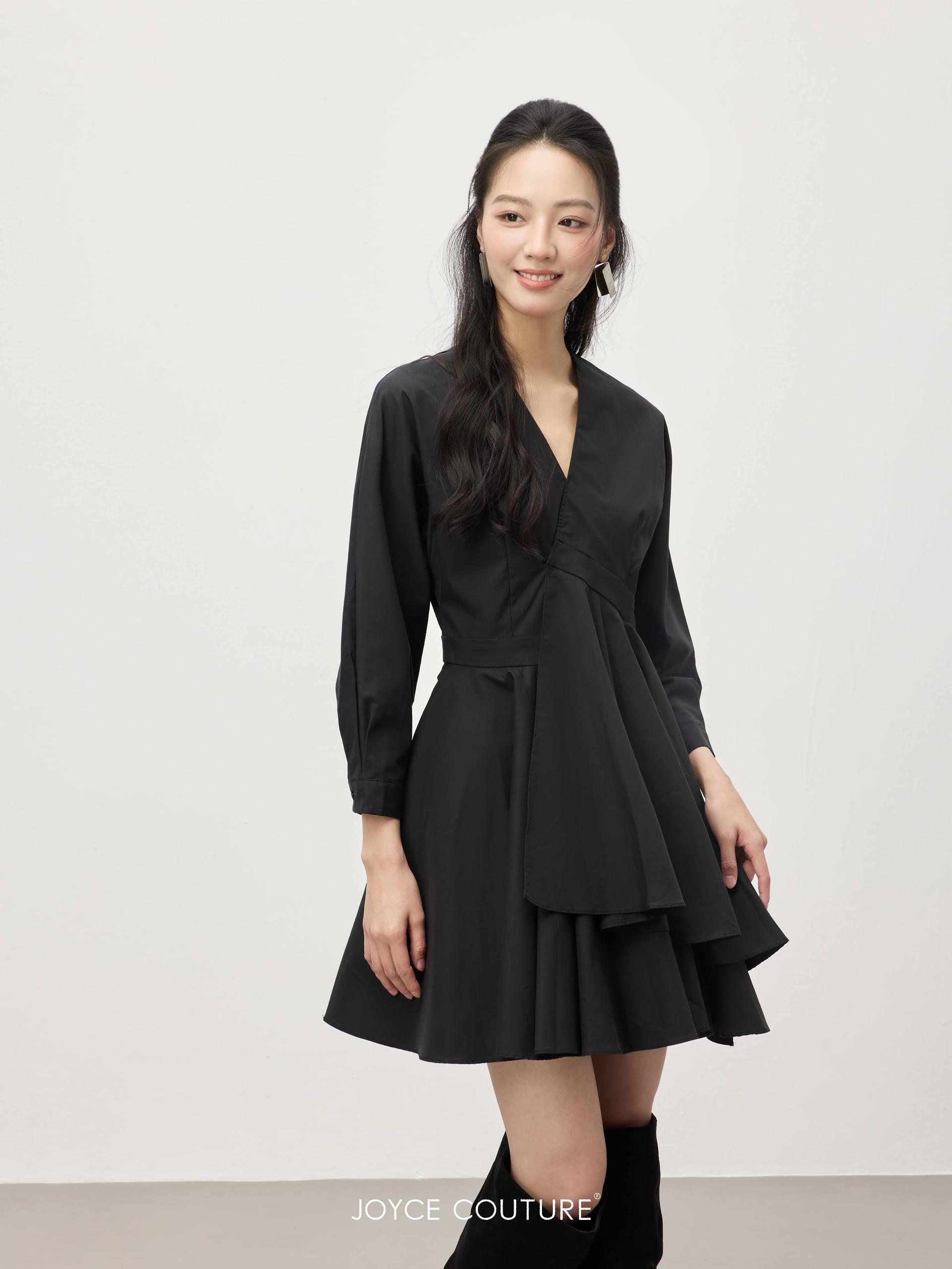 独家V领长袖连身裙 D0358