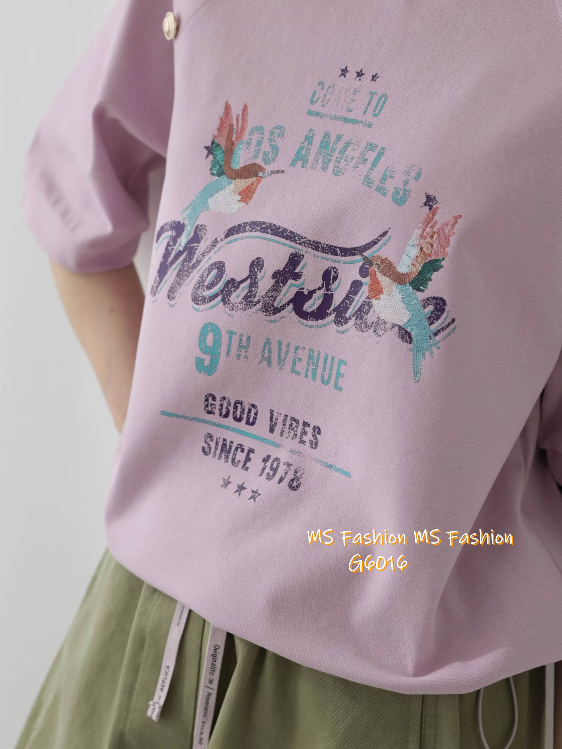 G6016 韓國🇰🇷靚print肩鈕top