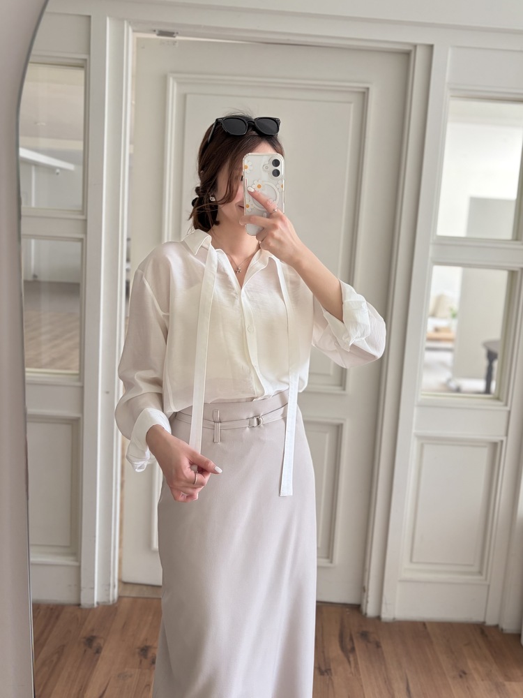 Colette Layered Belted Skirt (Light Beige)