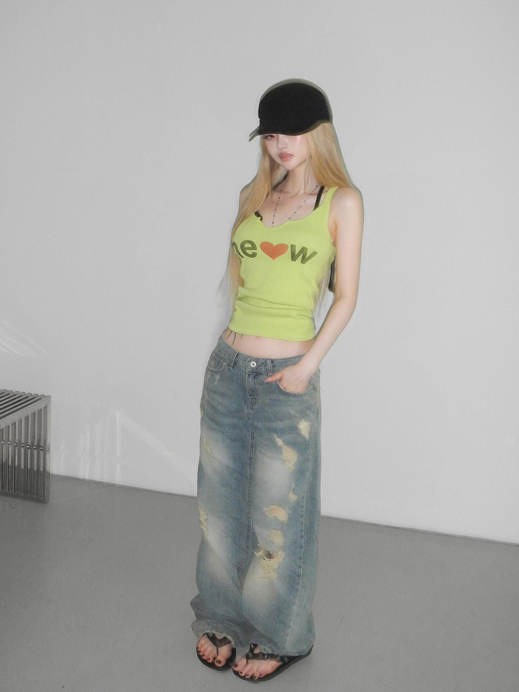 Distressed Washed Wide-Leg Pants