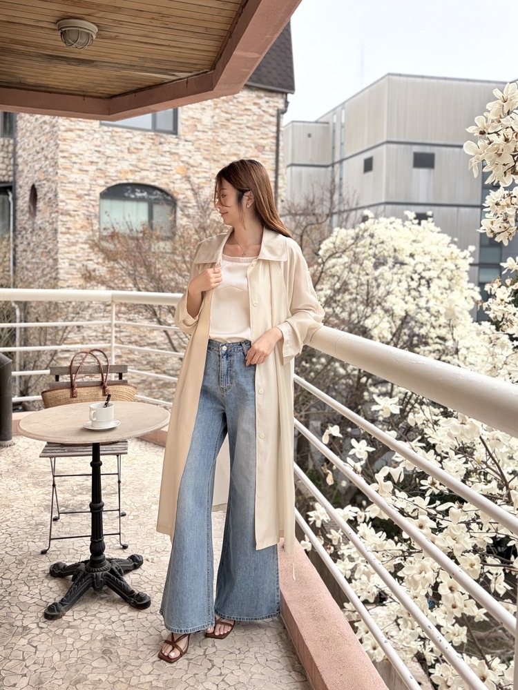 Silky Belted Trench Coat (Ivory)