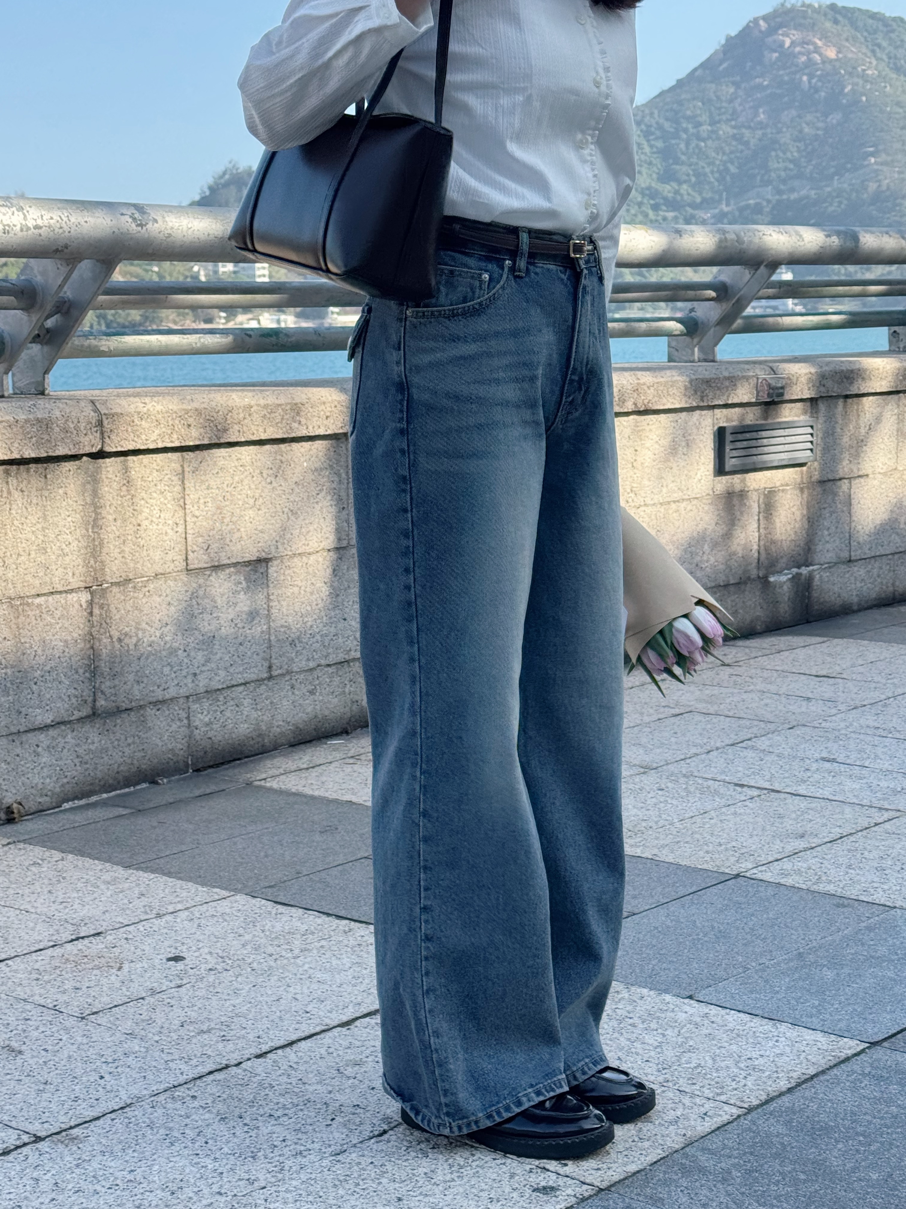 經典高腰闊腿牛仔褲(兩個尺碼)