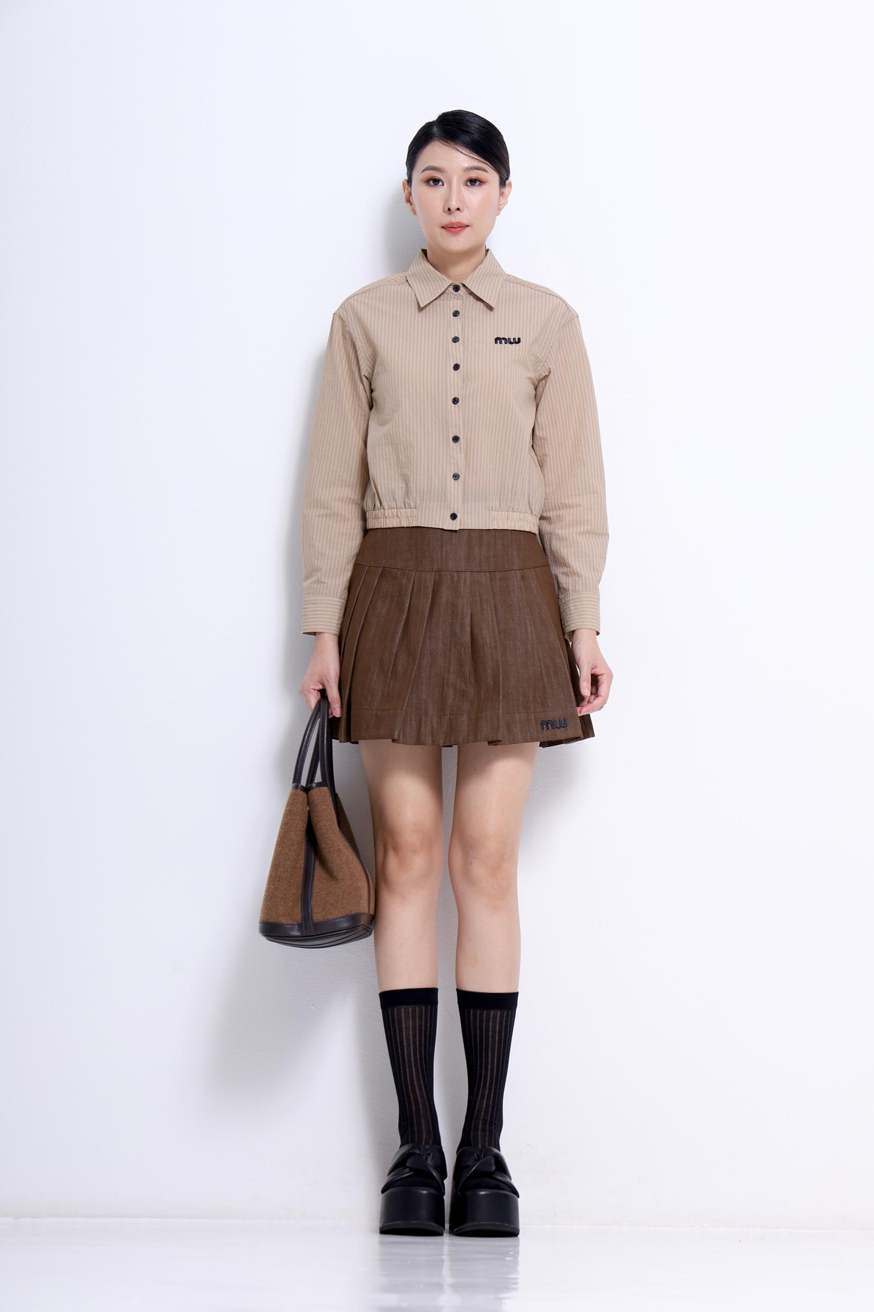 CS1416 EMBD PLEATED SHORT SKIRT 