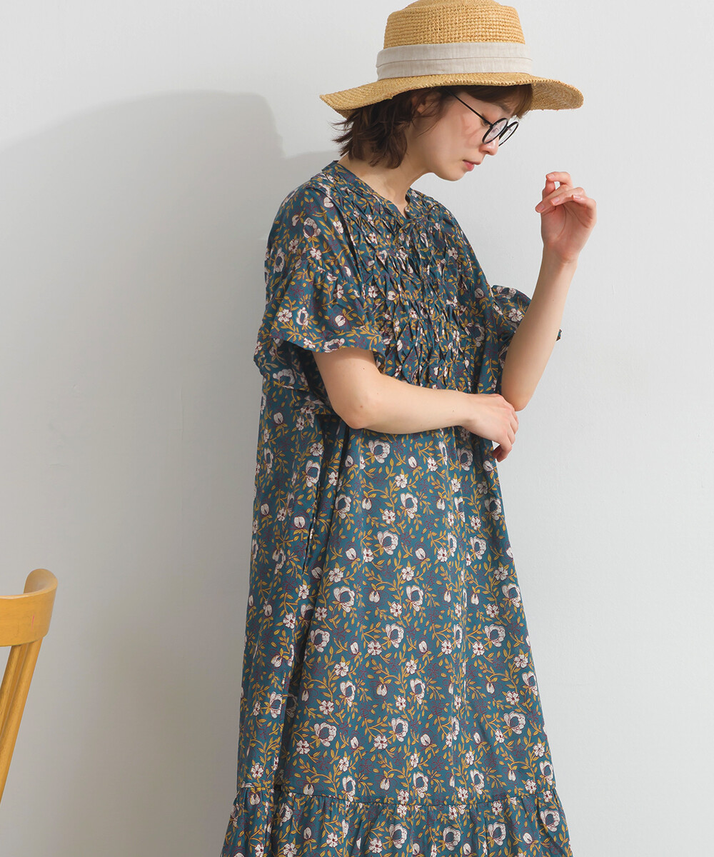 LP - 印度棉復古花卉連身裙 (藍色)