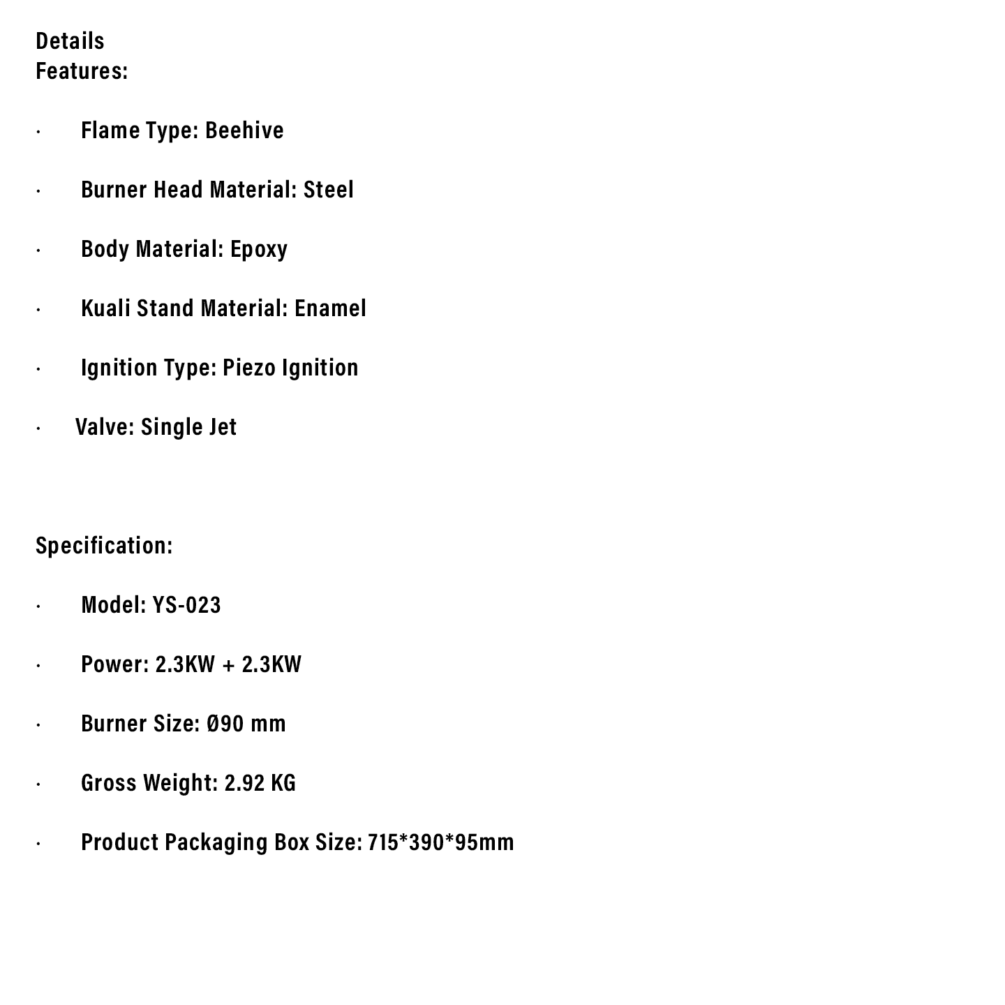 Milux 2.3kW Single Burner Gas Cooker (YS-023)