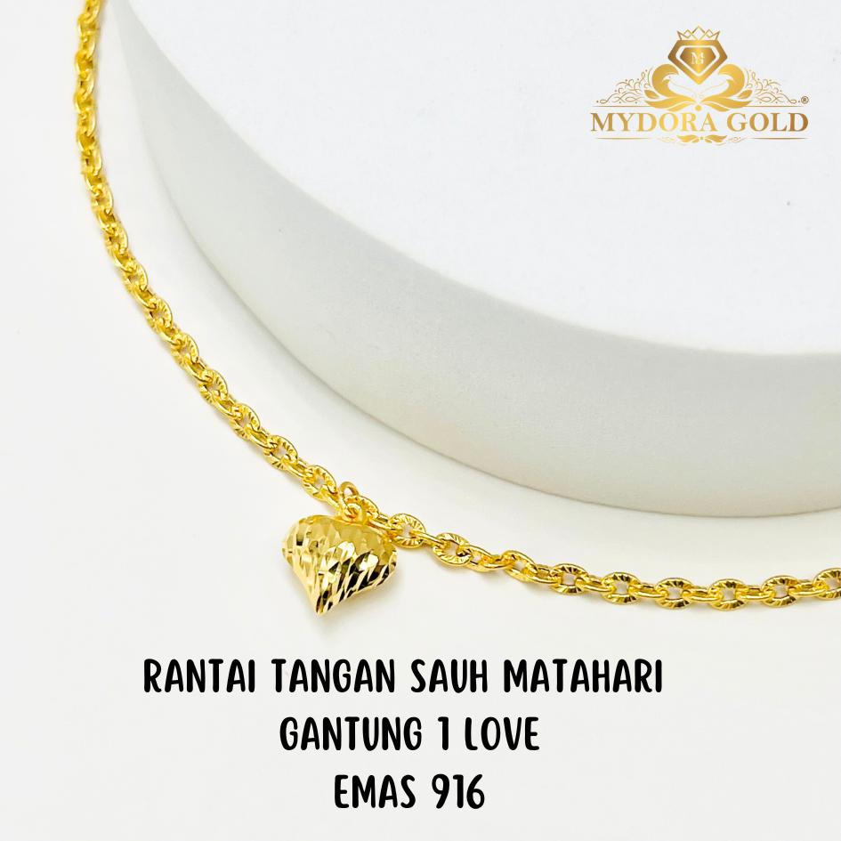 MYDORA Rantai Tangan Sauh Matahari Gantung 1 Love | Emas 916/22K