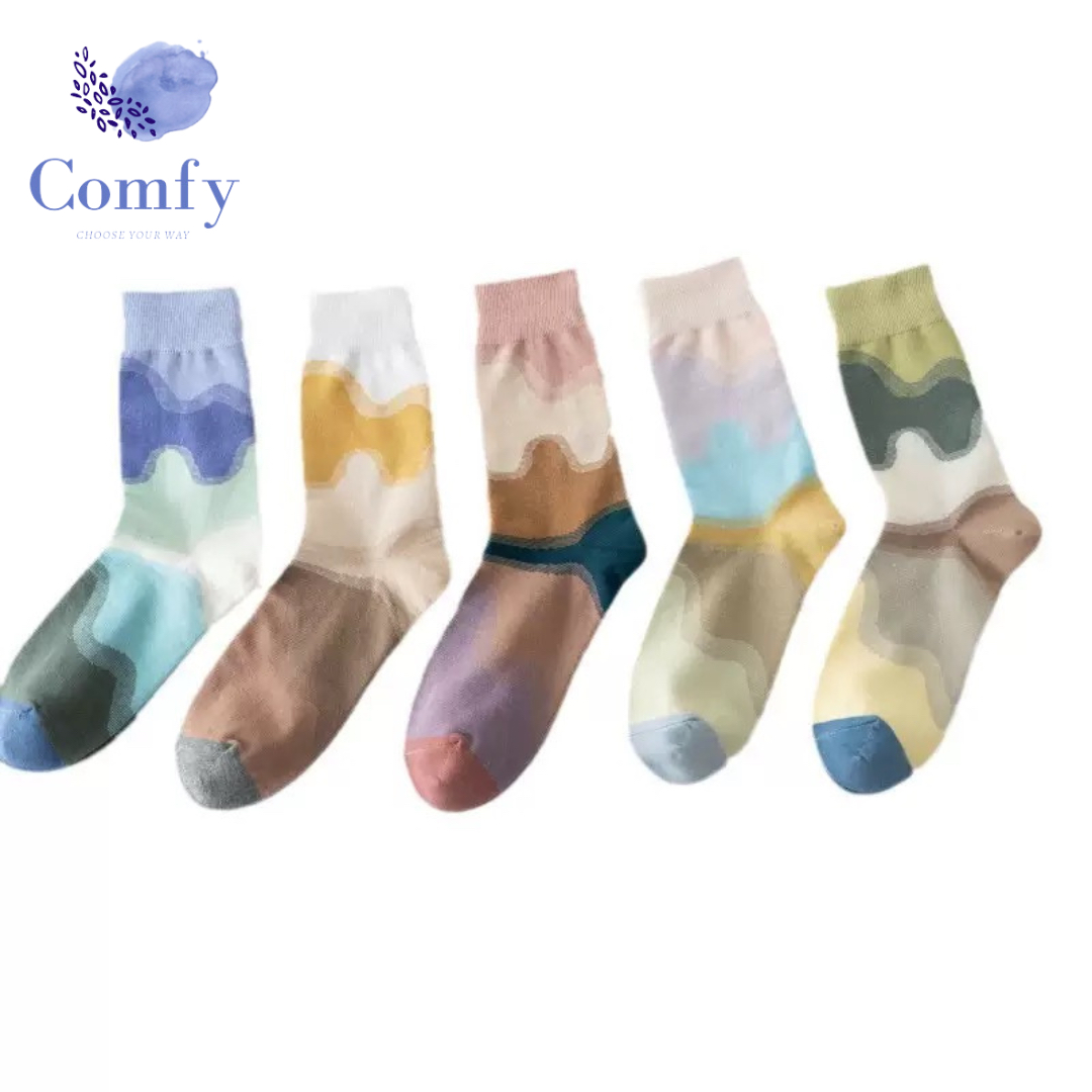 Comfy 莫蘭廸油畫中筒襪