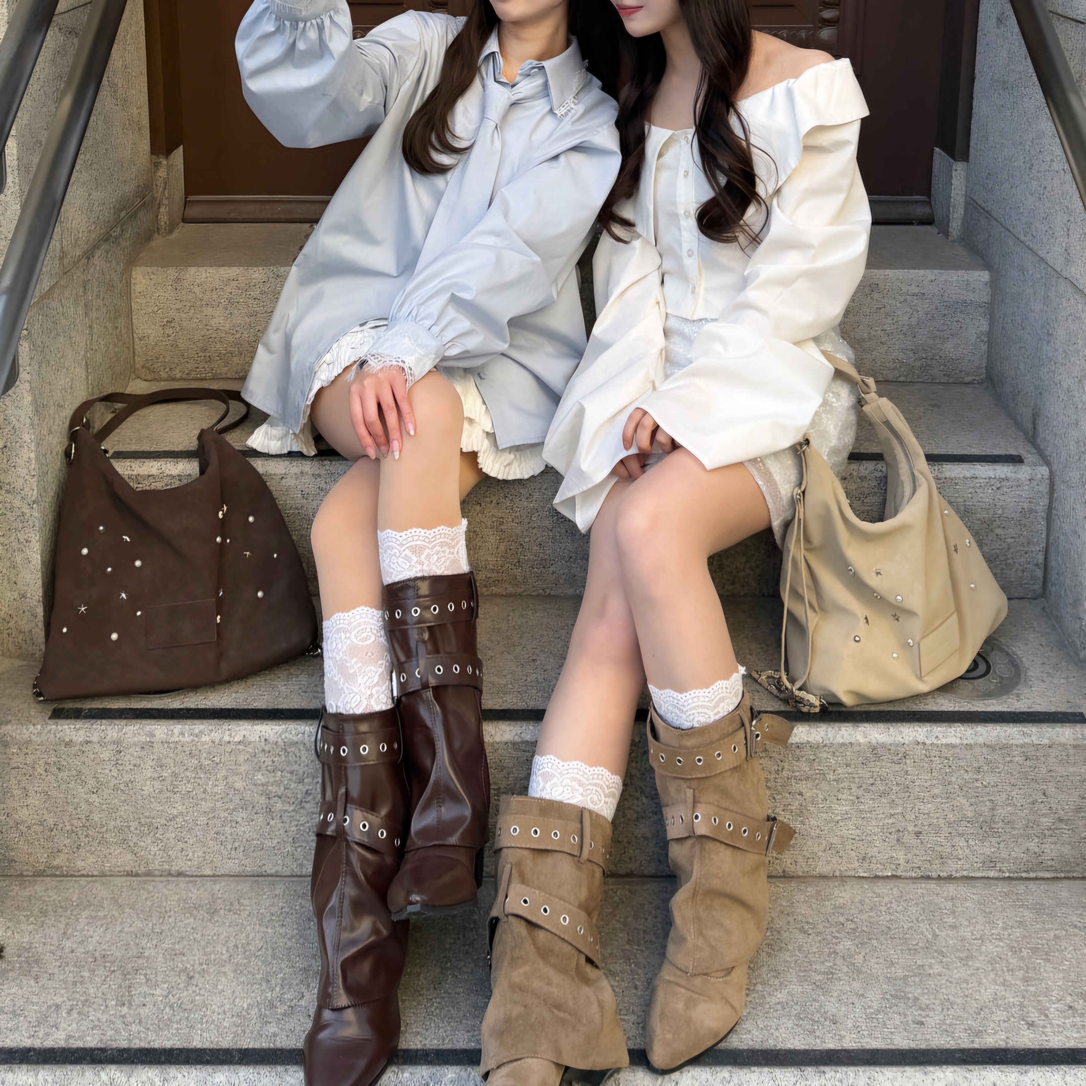 【✨️日本🇯🇵 MELLOWNEON 3 way studded bag 復古絨面窩釘袋✨️】【共2色：奶茶杏色/焦糖棕色】