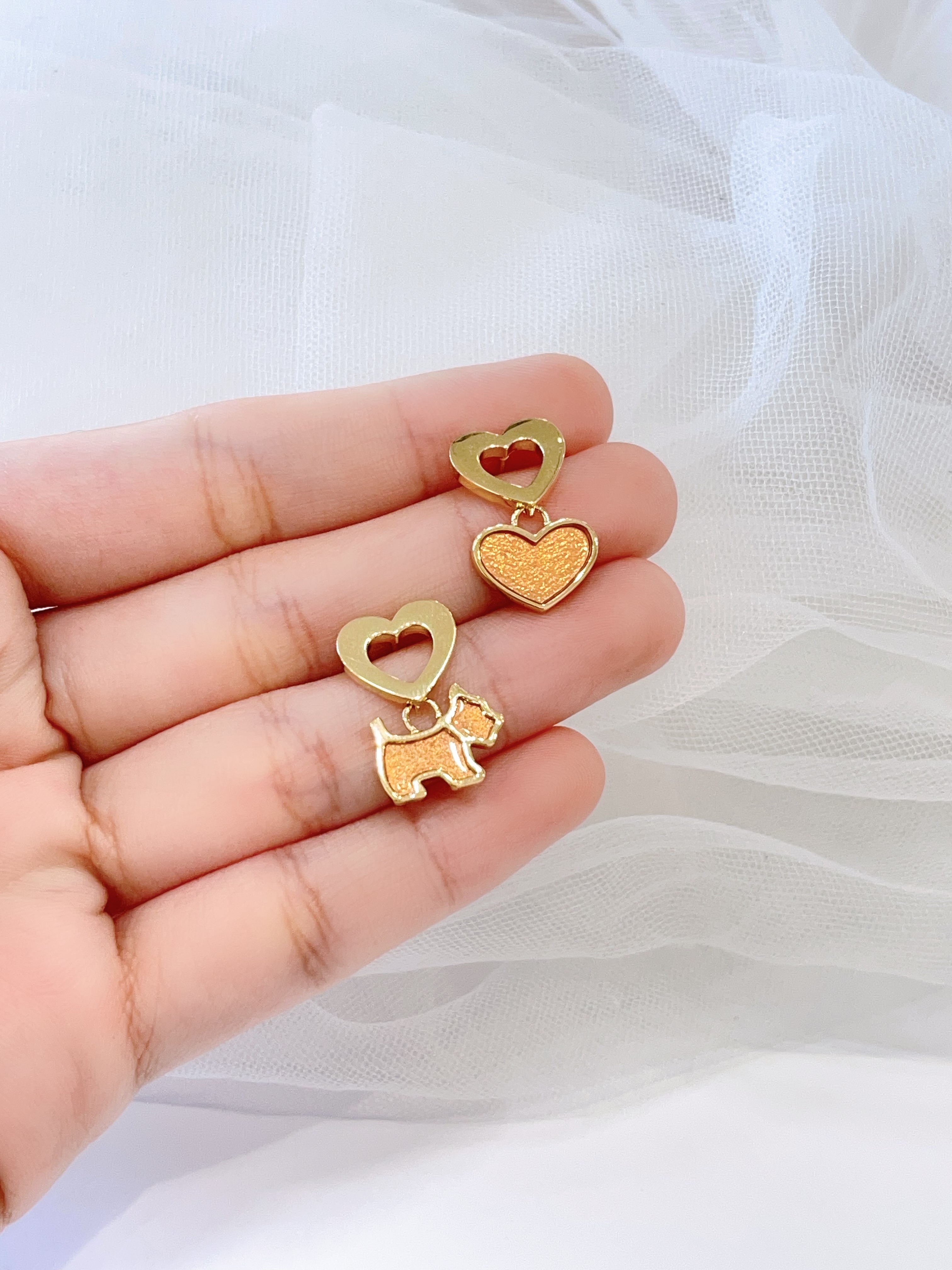小清新不规则小狗爱心卡通耳环