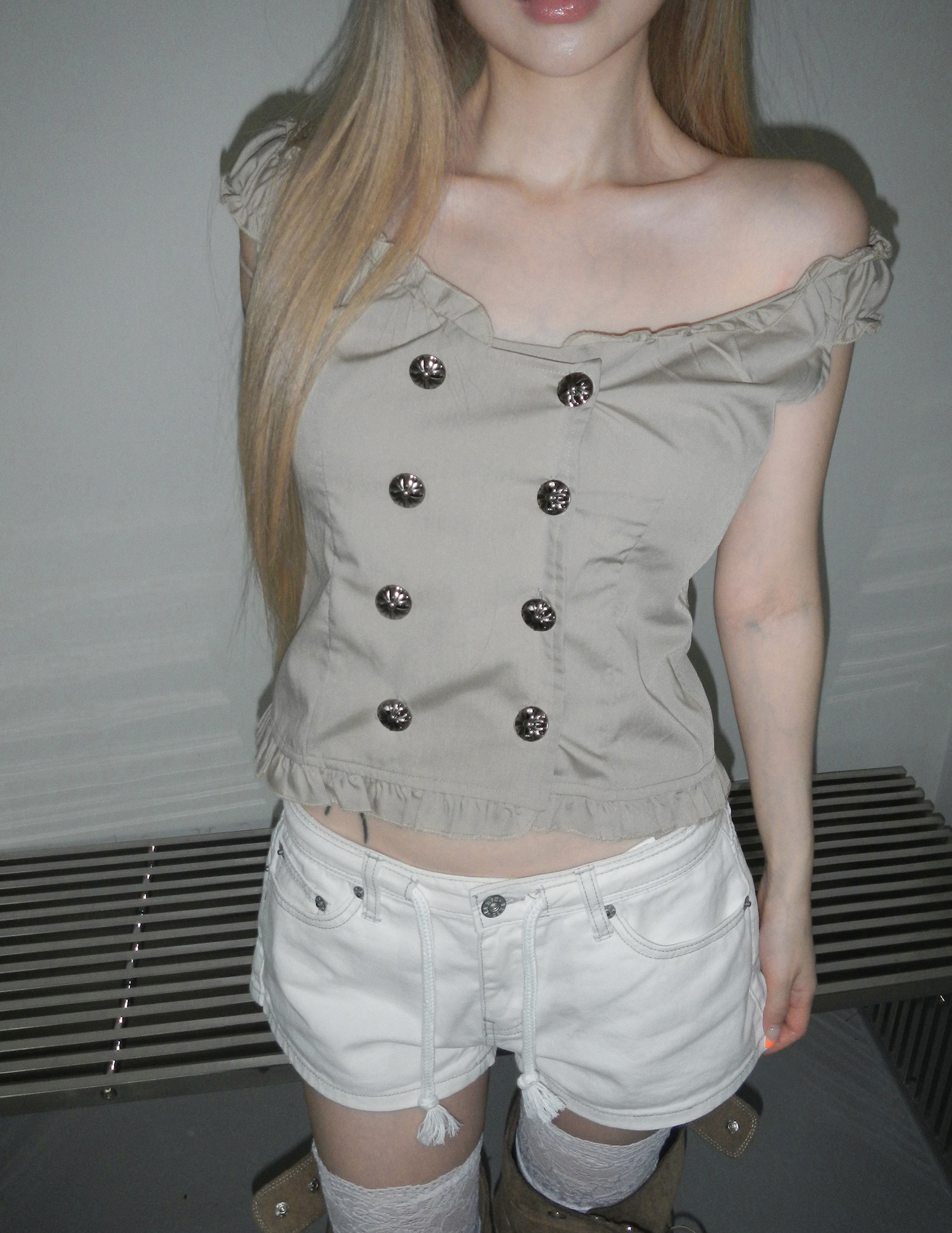 Off Shoulder Frill Trim Top