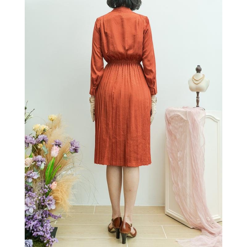 Vintage Japanese Tokyo Style Retro Orange Striped Pattern Structural Bodice Dress (MT1840-40)