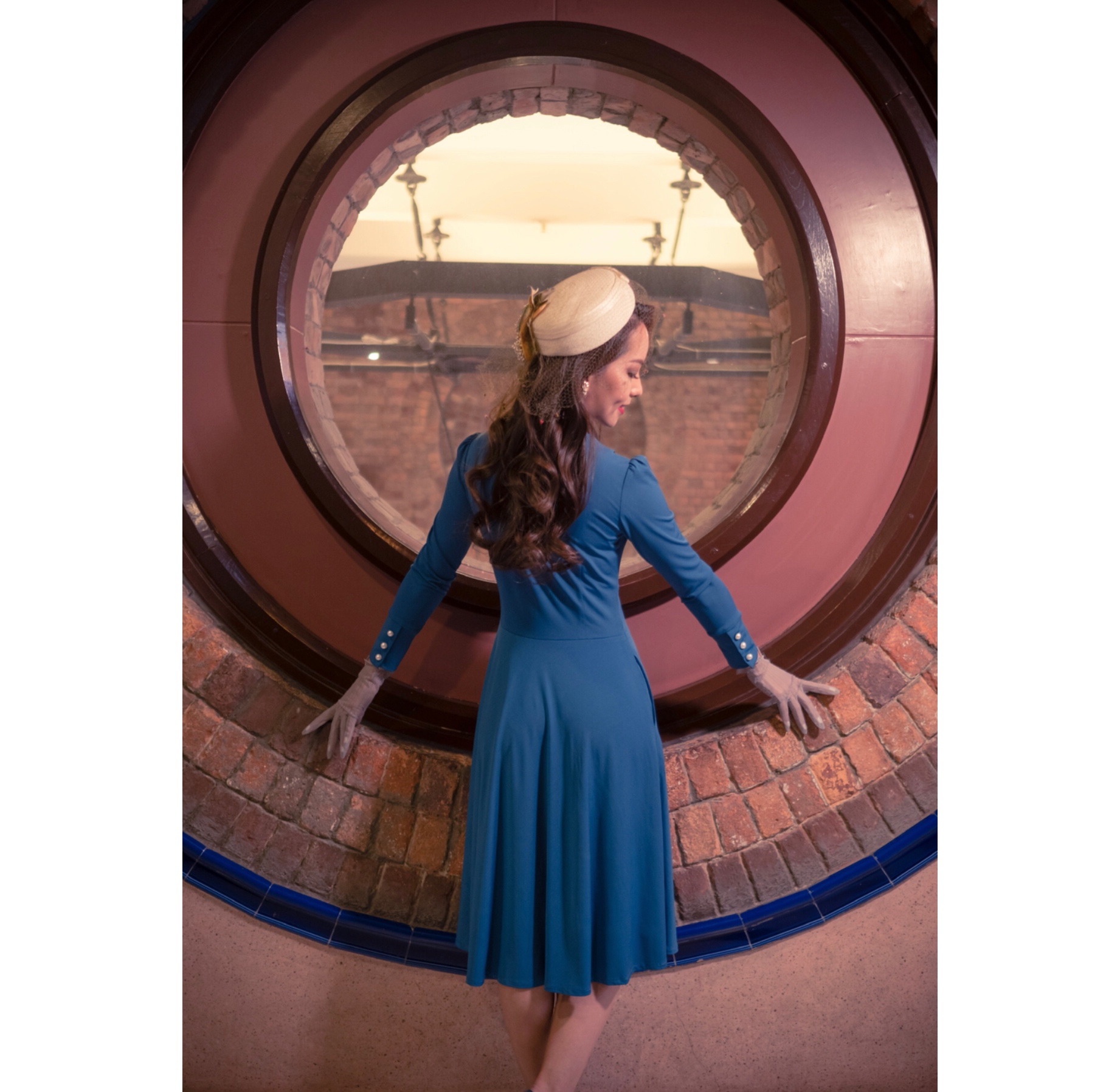 (Ready-Made)1940s War Time Romance Swing Dress-Peacock Blue (FM121)