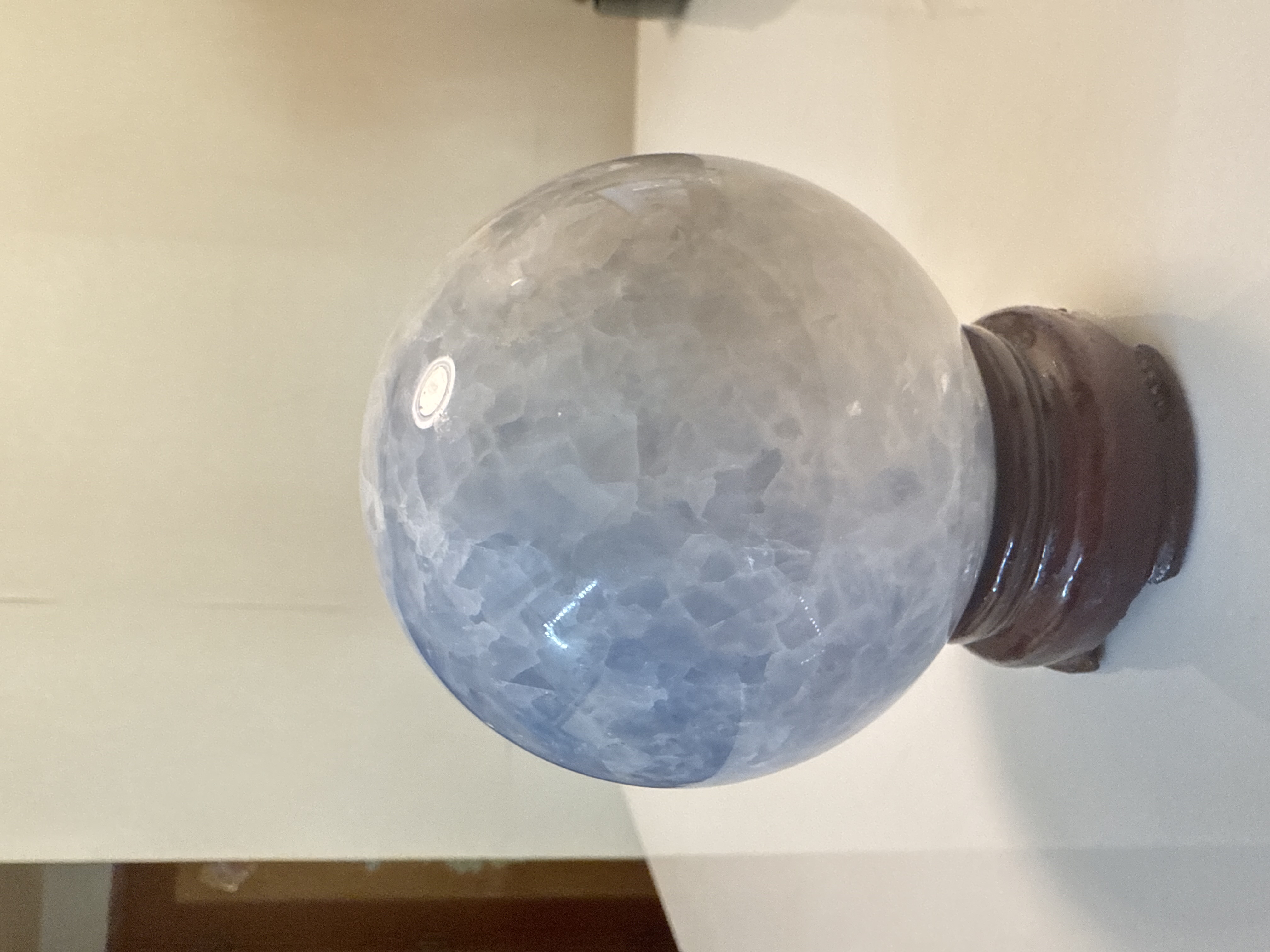 藍方解石球連座Blue Calcite Crystal Ball on Wooden Stand