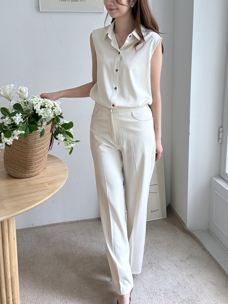 Topstitched Cooling Slacks (Ivory)