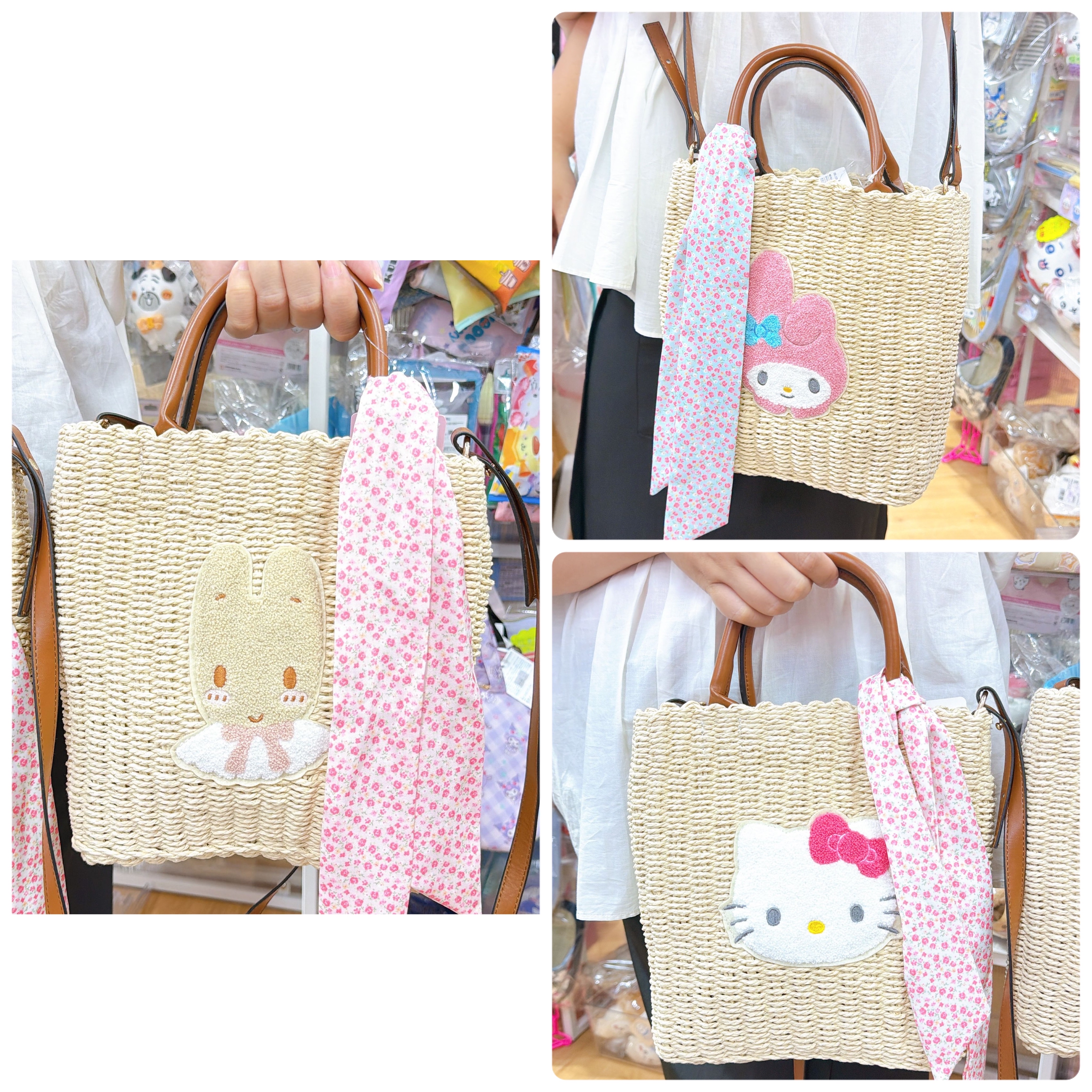 日本直送日本版新款Sanrio Hello Kitty Melody Marron cream 藤織斜孭袋手挽袋