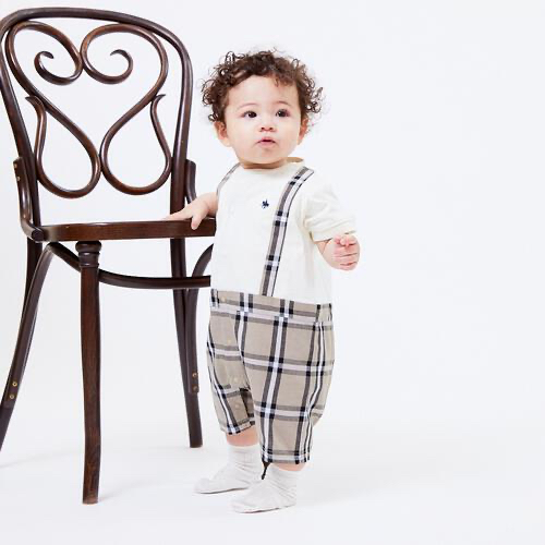 🇯🇵預訂 日本直送🇯🇵Polo Baby標誌刺繡格紋吊帶短袖連身服