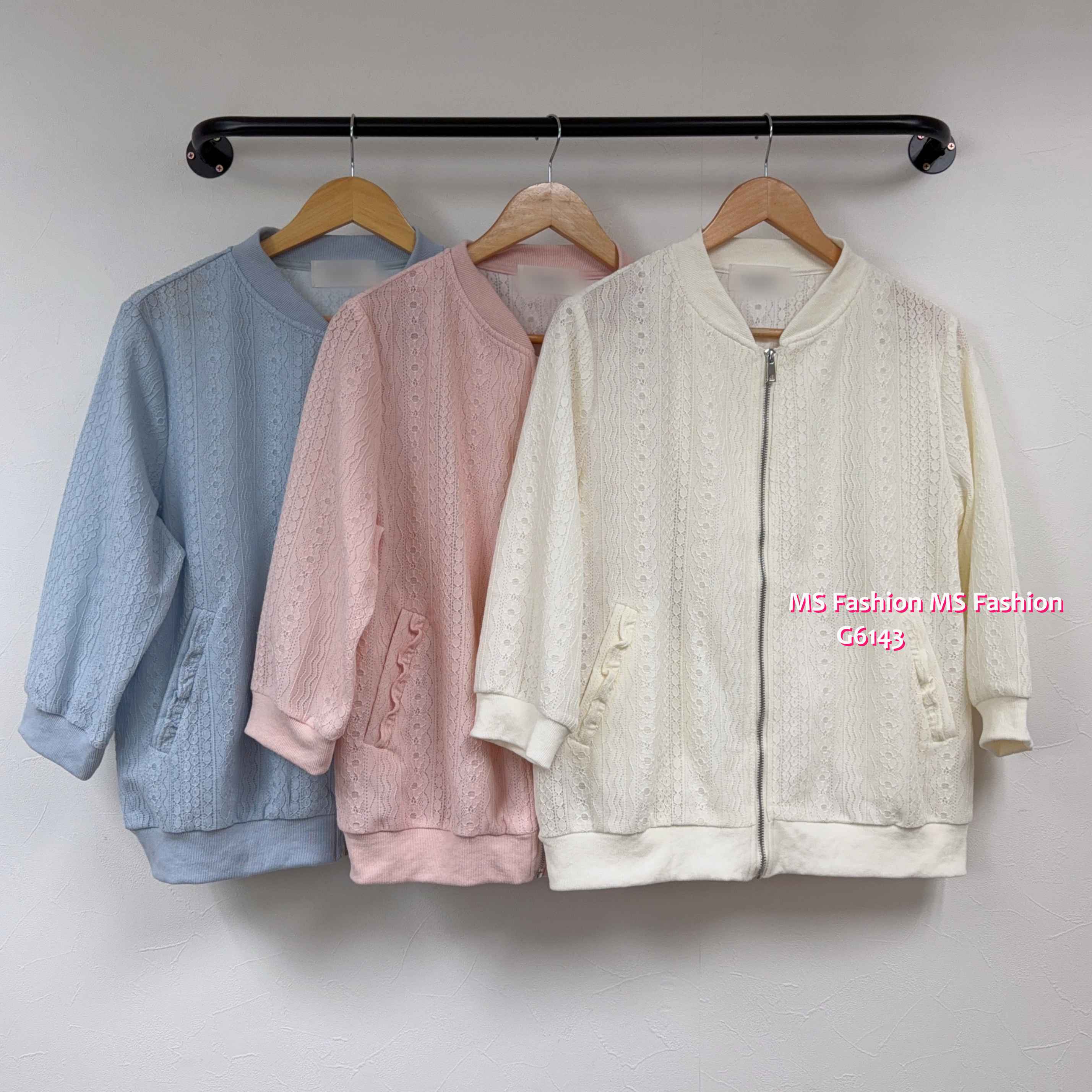 G6142 韓國🇰🇷lace中袖拉鏈外套